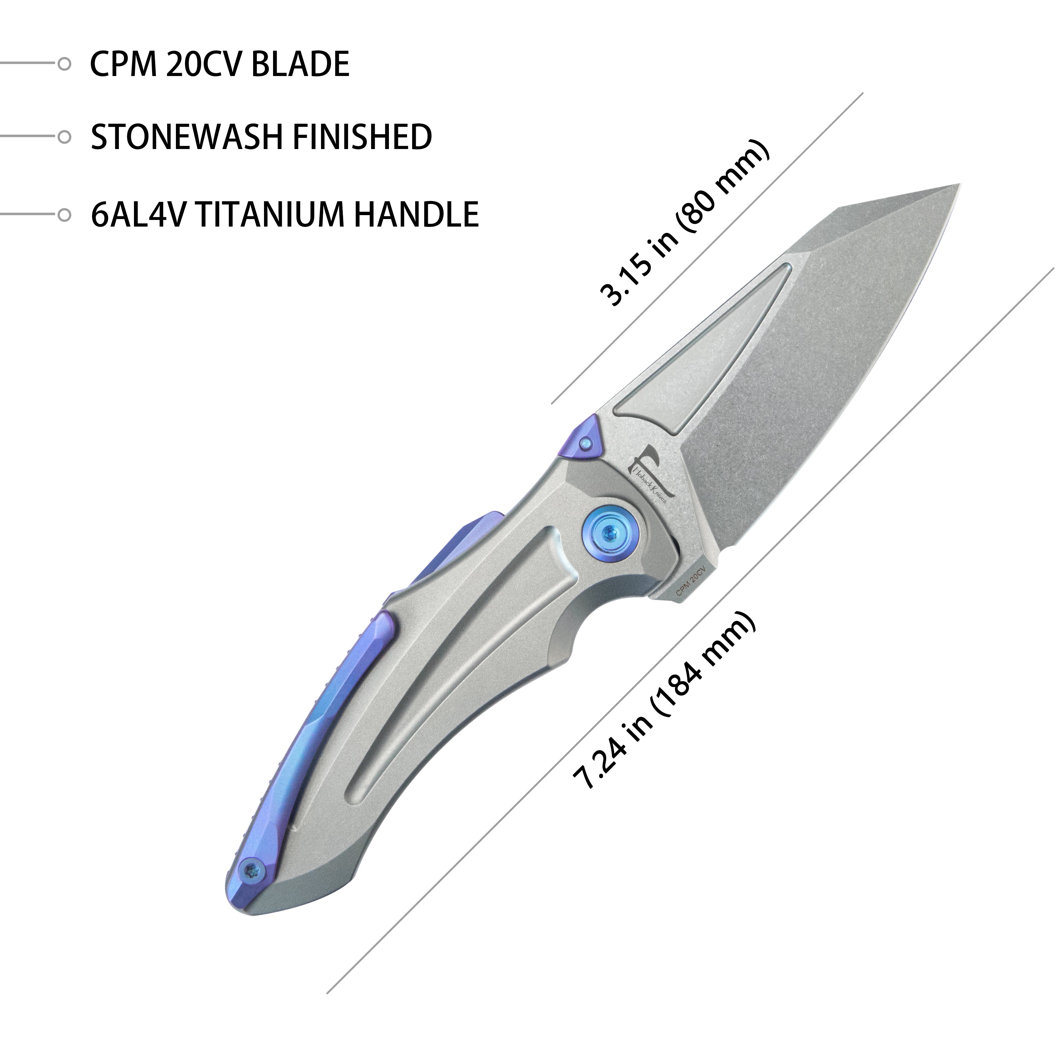 KB Sumo Folding Knife Gray Titanium Handle 3.15" Stonewash CPM 20CV Blade KB400A