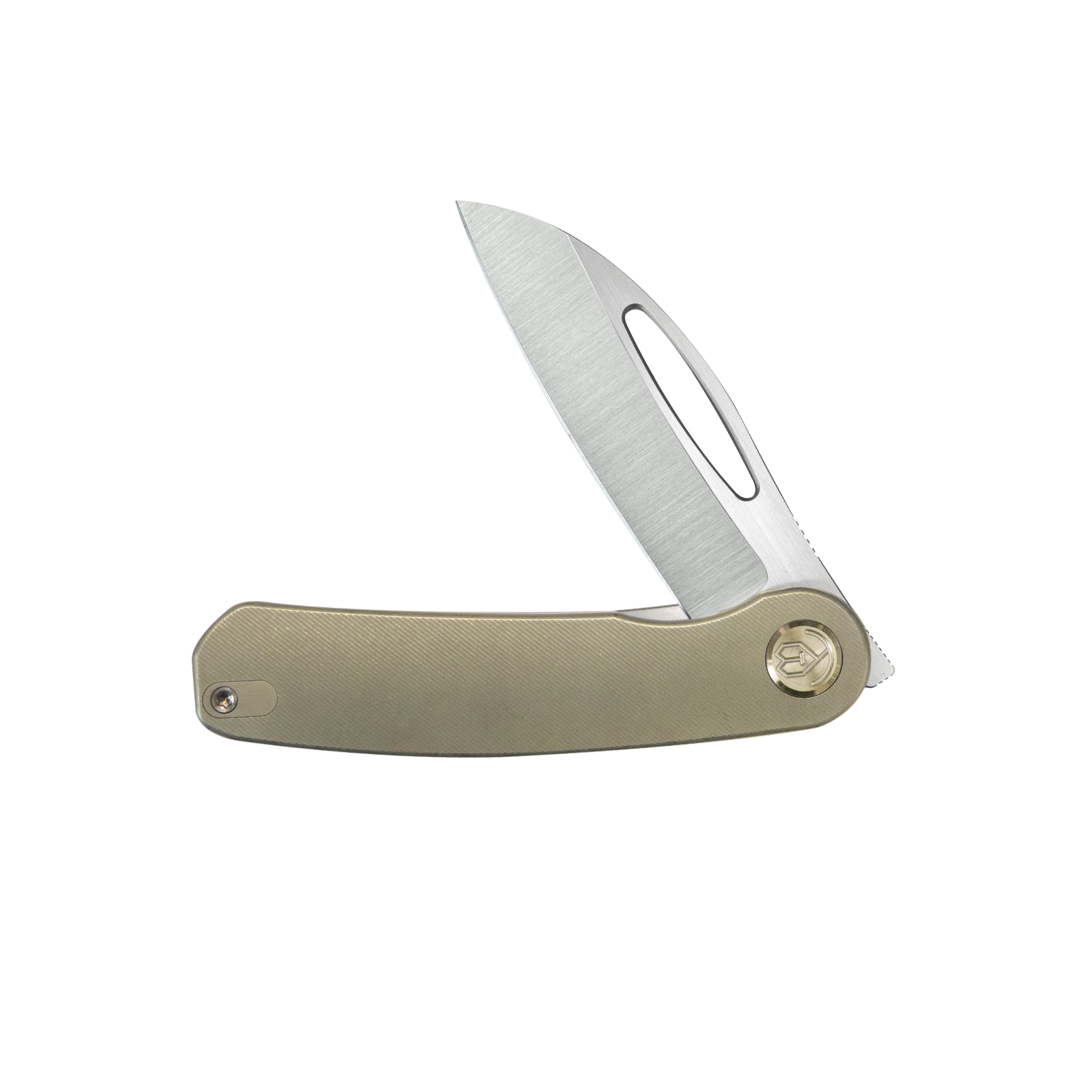 KB Decimal Folding Knife Bronze Titanium Handle 3.15" Belt Satin M390 Blade KB354D