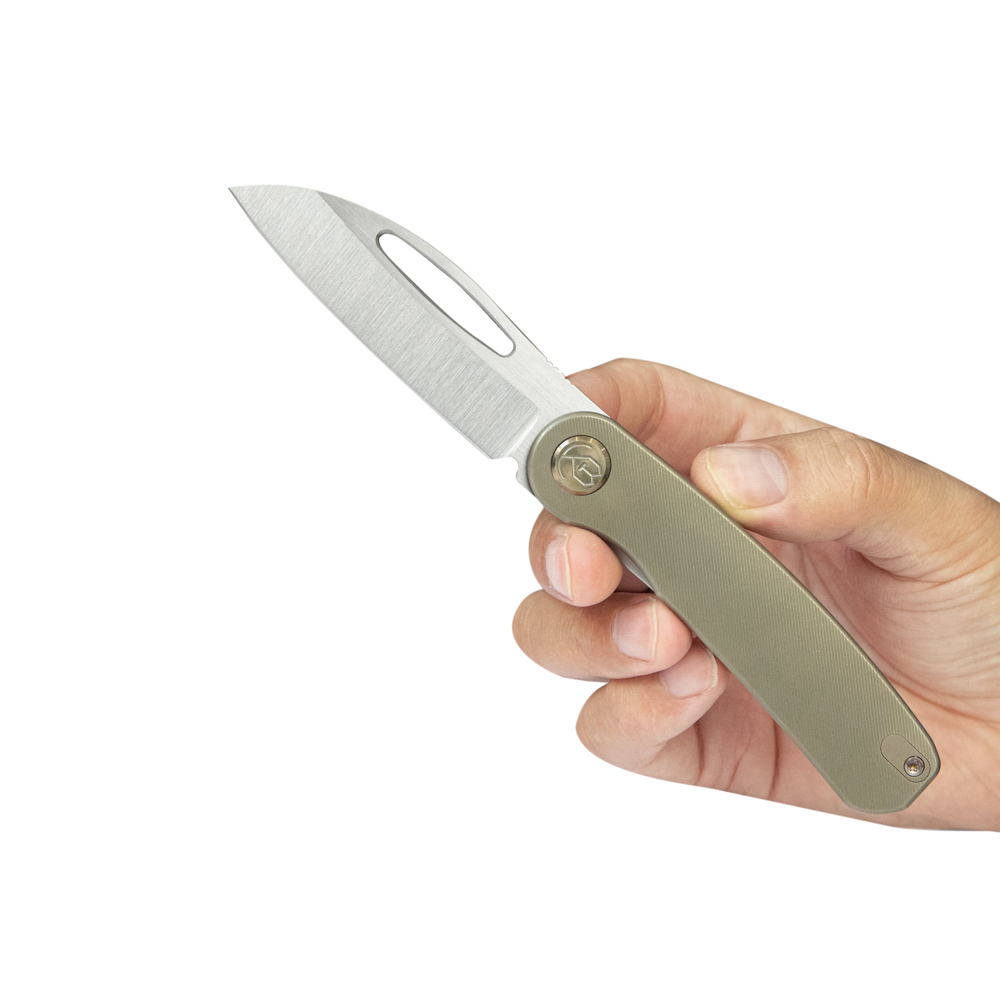 KB Decimal Folding Knife Bronze Titanium Handle 3.15" Belt Satin M390 Blade KB354D