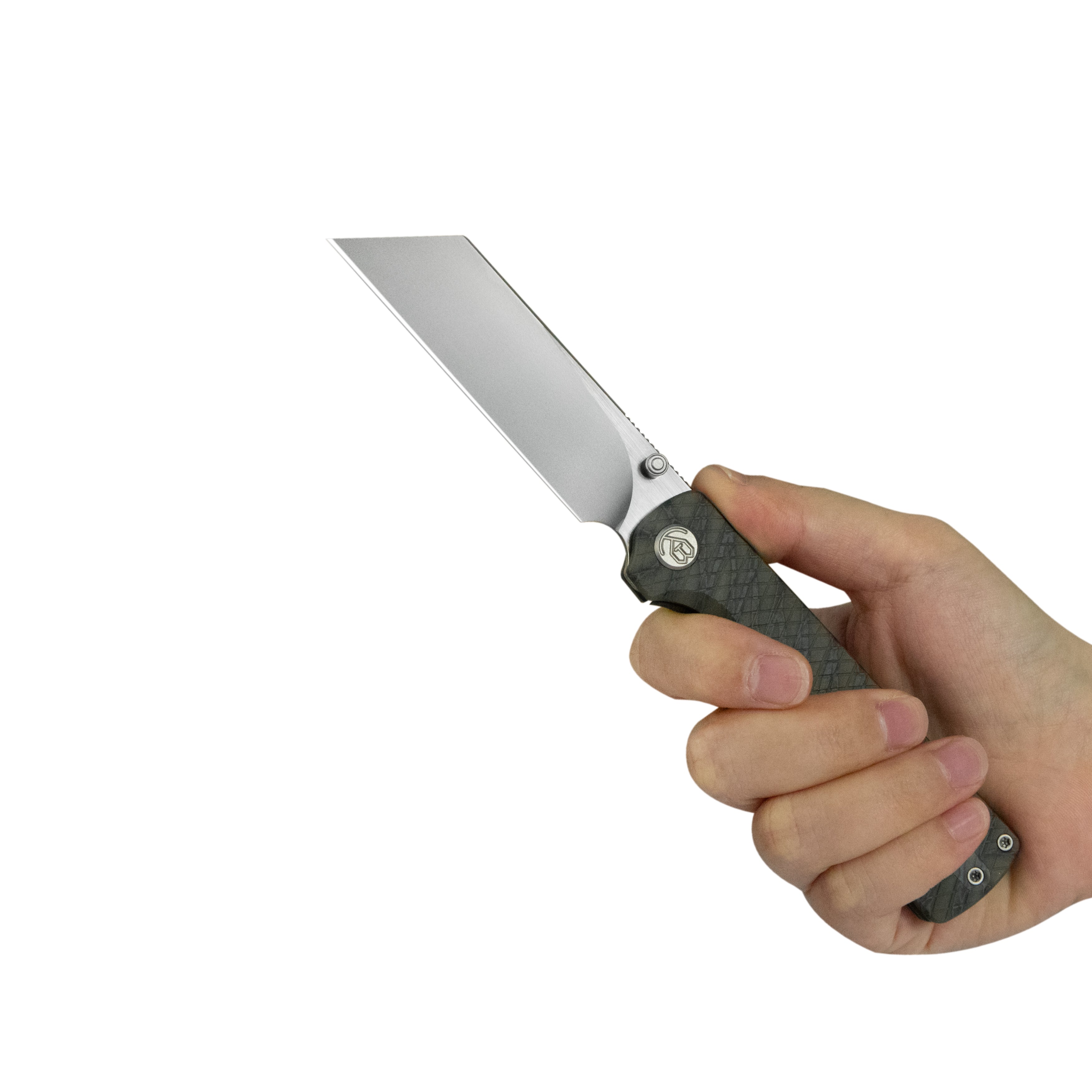 KB Get Some Frame Lock Folding Knife Flamed Titanium Handle 3.35" Satin & Silver Bead Blast M390 Blade KB445B