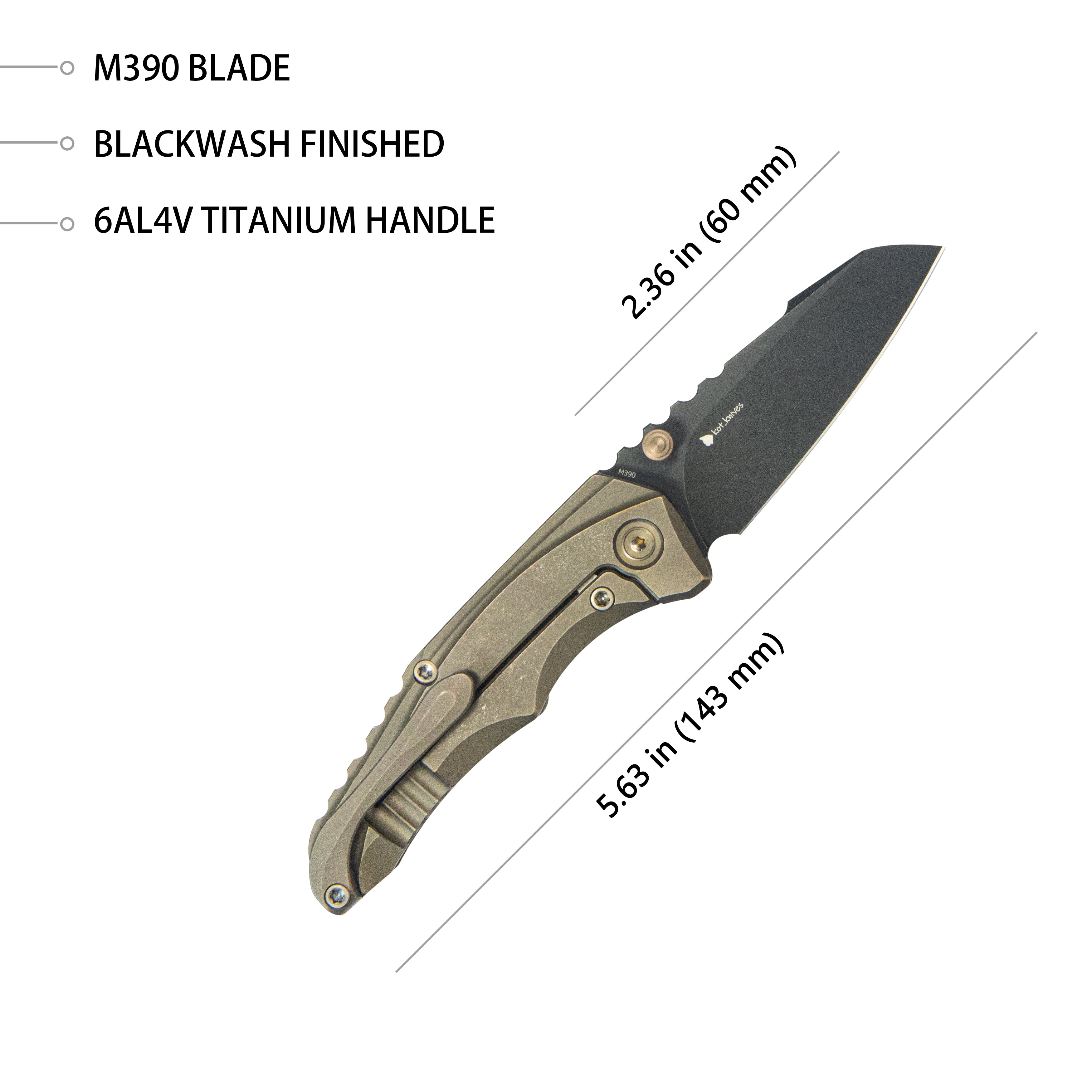 KB Steeltle Folding Knife Bronze Titanium Handle 2.36" Blackwash M390 Blade KB390D