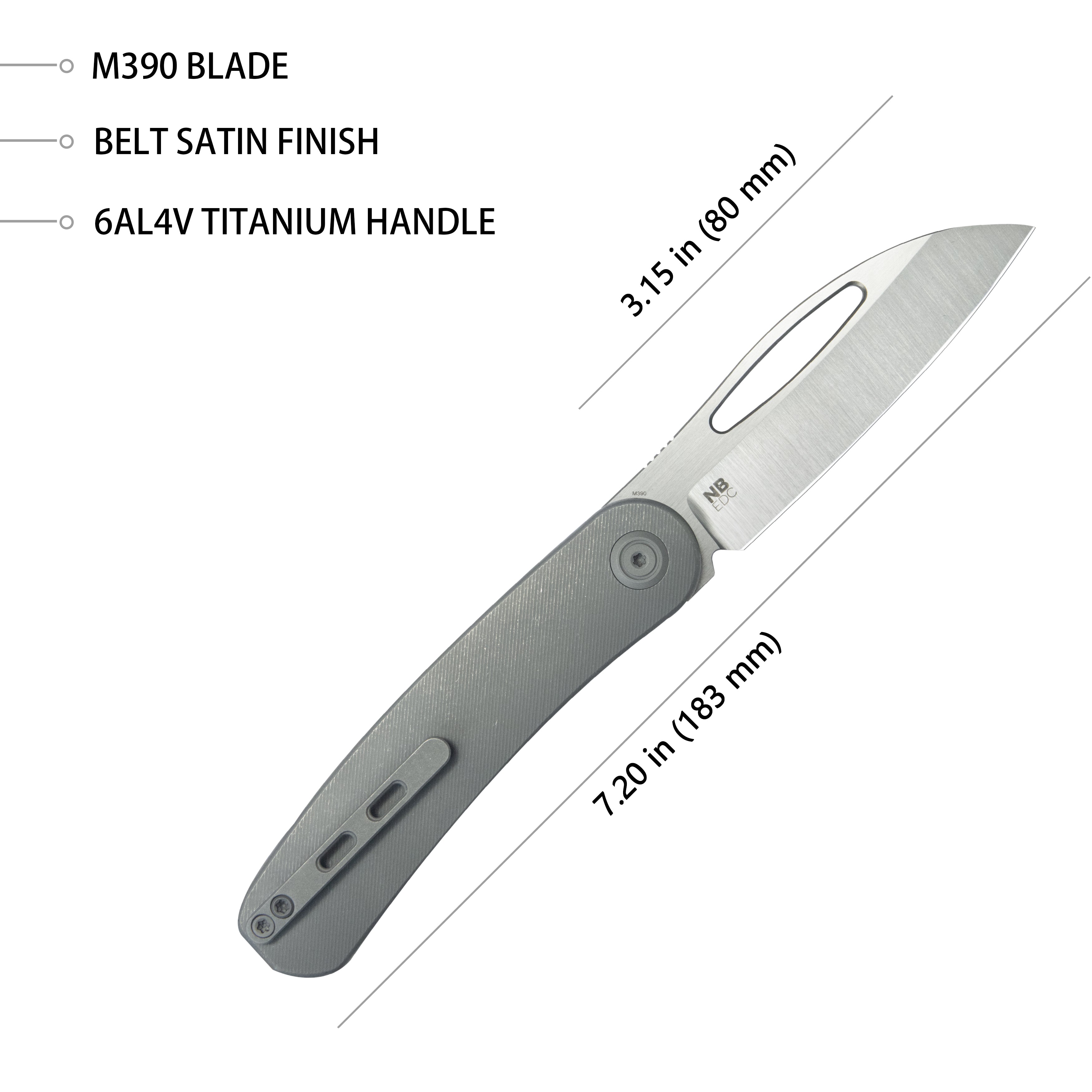 KB Decimal Folding Knife Darkwash Titanium Handle 3.15" Belt Satin M390 Blade KB354B