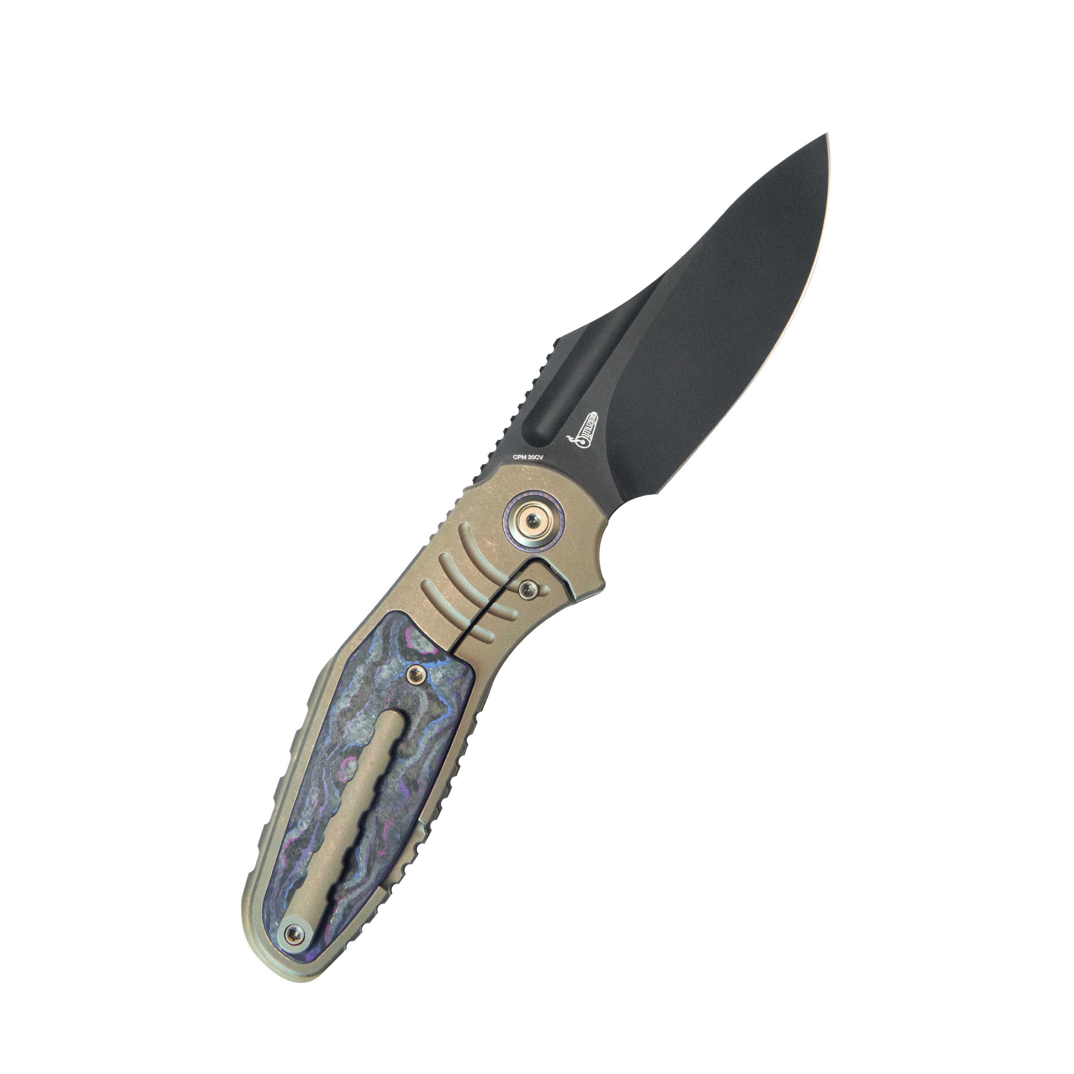 KB Stroller Folding Knife Bronze Titanium/CF Inlays Handle 3.35" Blackwash CPM 20CV Blade KB384C