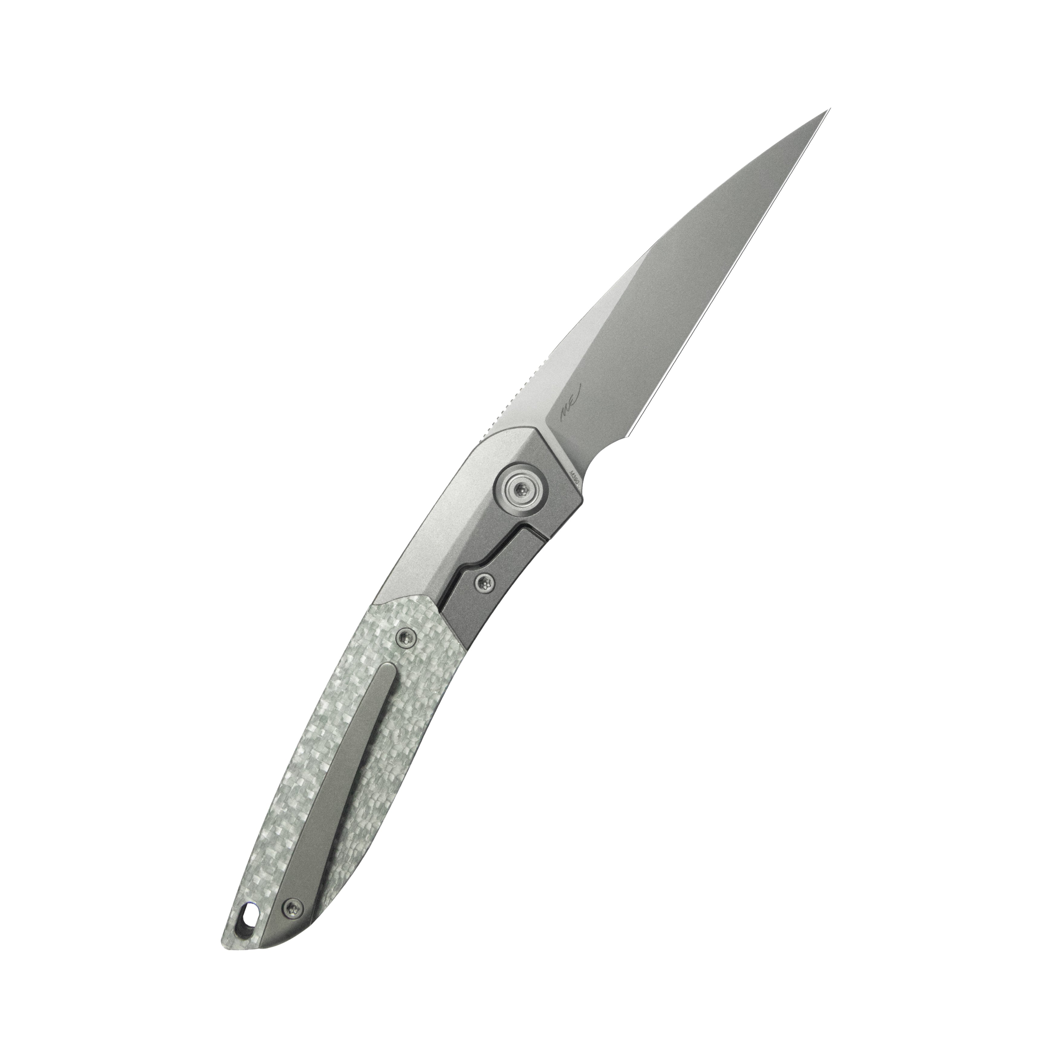 KB Spike Folding Knife Grey Titanium with Twill CF inlay 3.11'' Beadblast M390 Blade KB406A