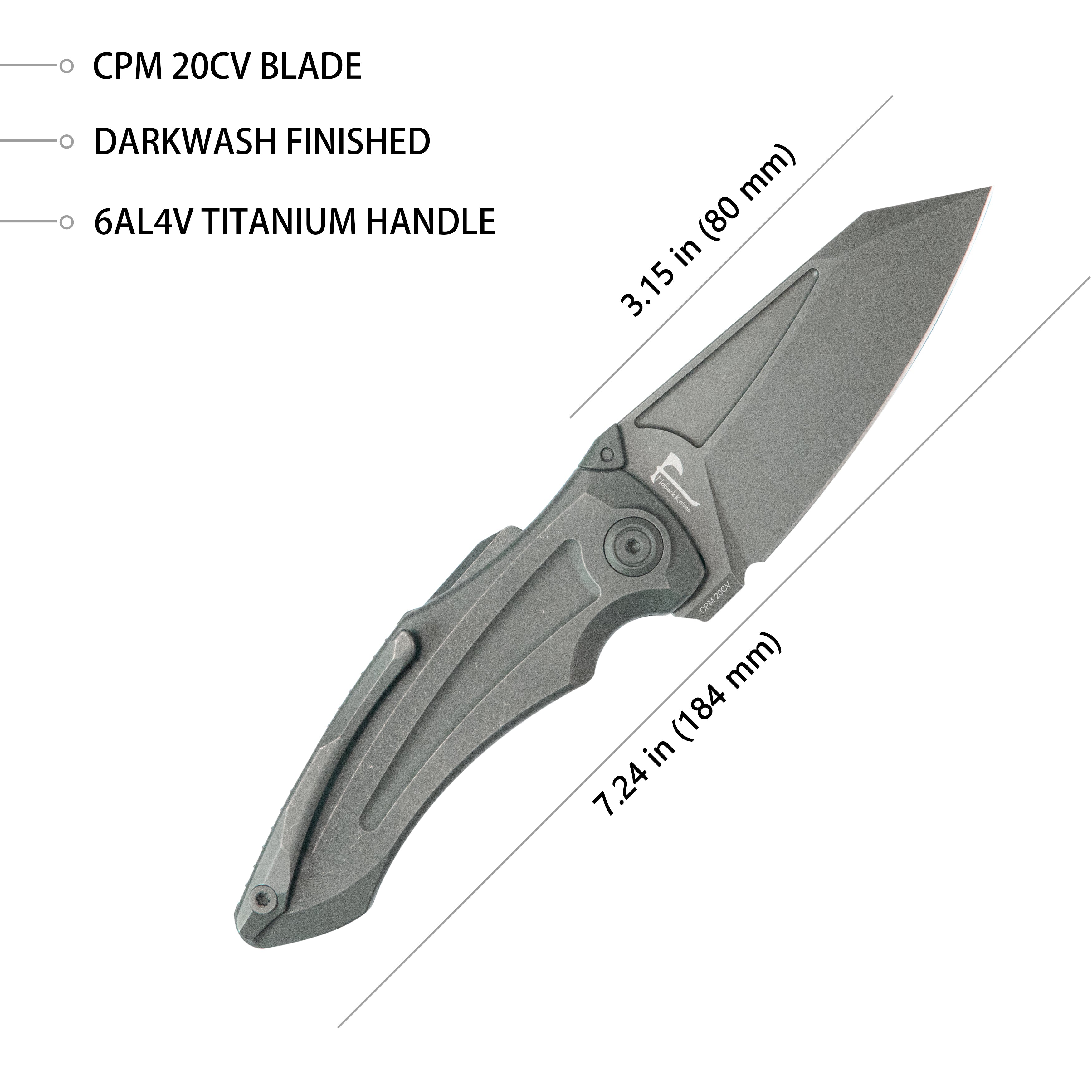 KB Sumo Folding Knife Darkwash Titanium Handle 3.15" Darkwash CPM 20CV Blade KB400B