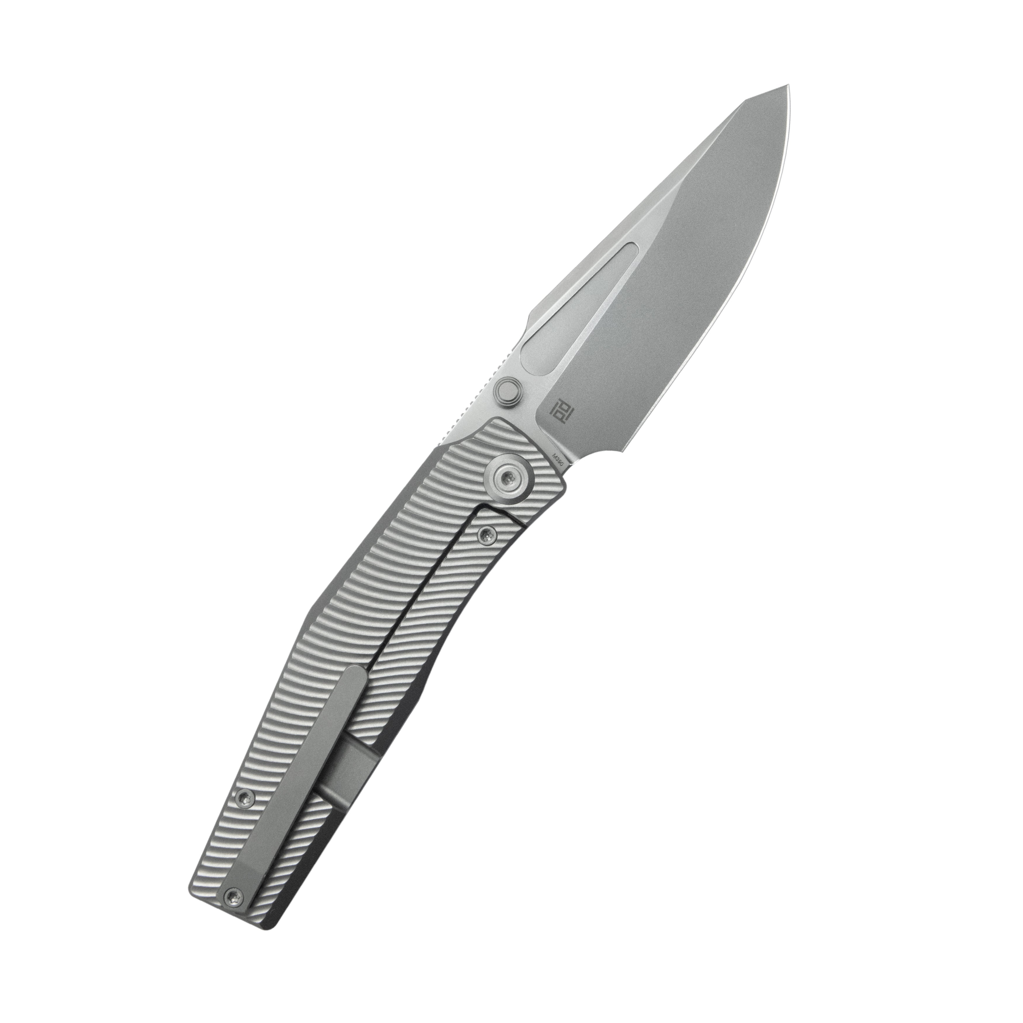 KB Illusion Folding Knife Grey Titanium Handle 3.46‘’ Silver Bead Blast Bohler M390 Blade KB443A