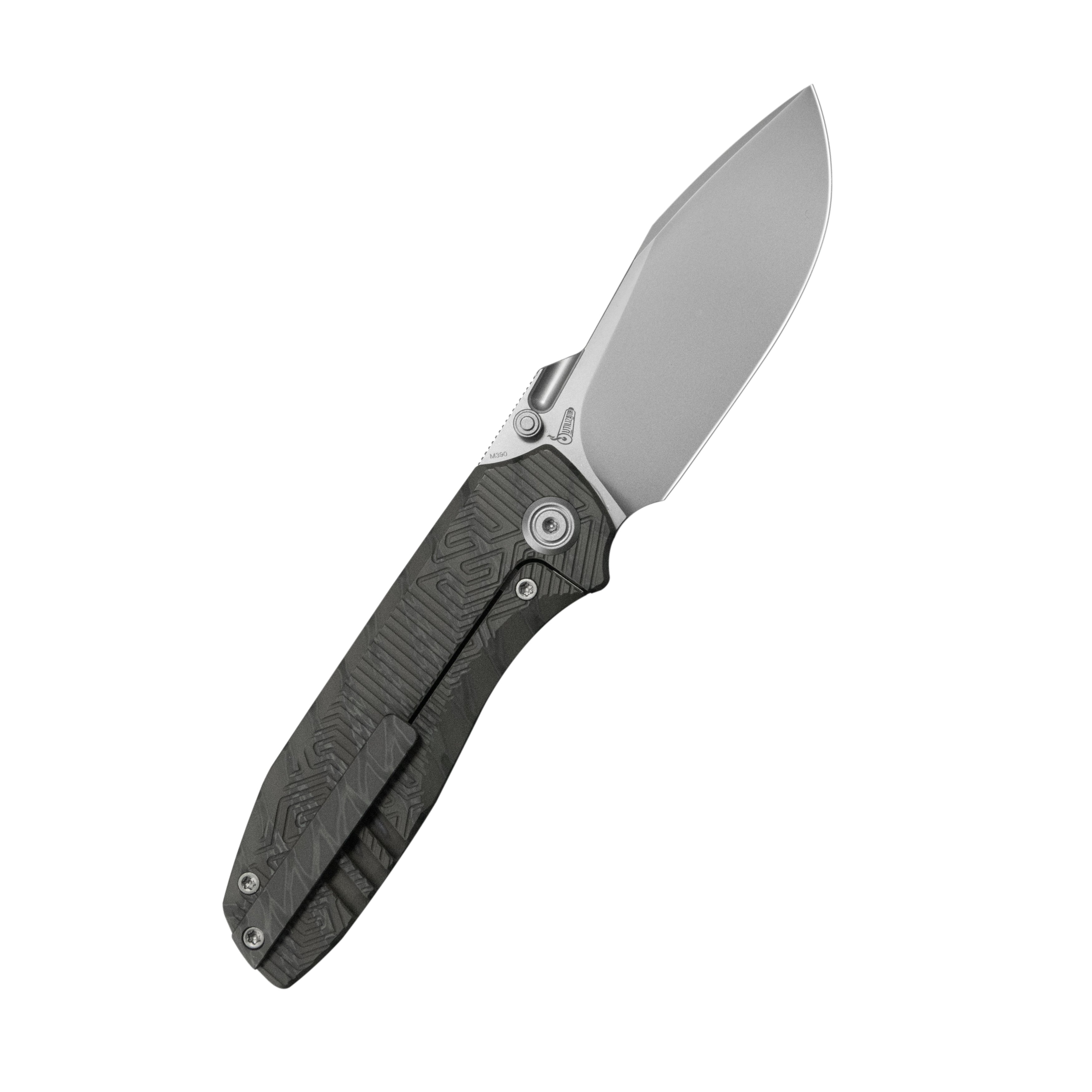 KB Agera Frame Lock Pocket Folding Knife Flame Titanium w/ Maze Pattern Milling Handle 3.03'' Beadblast M390 Blade KB437B
