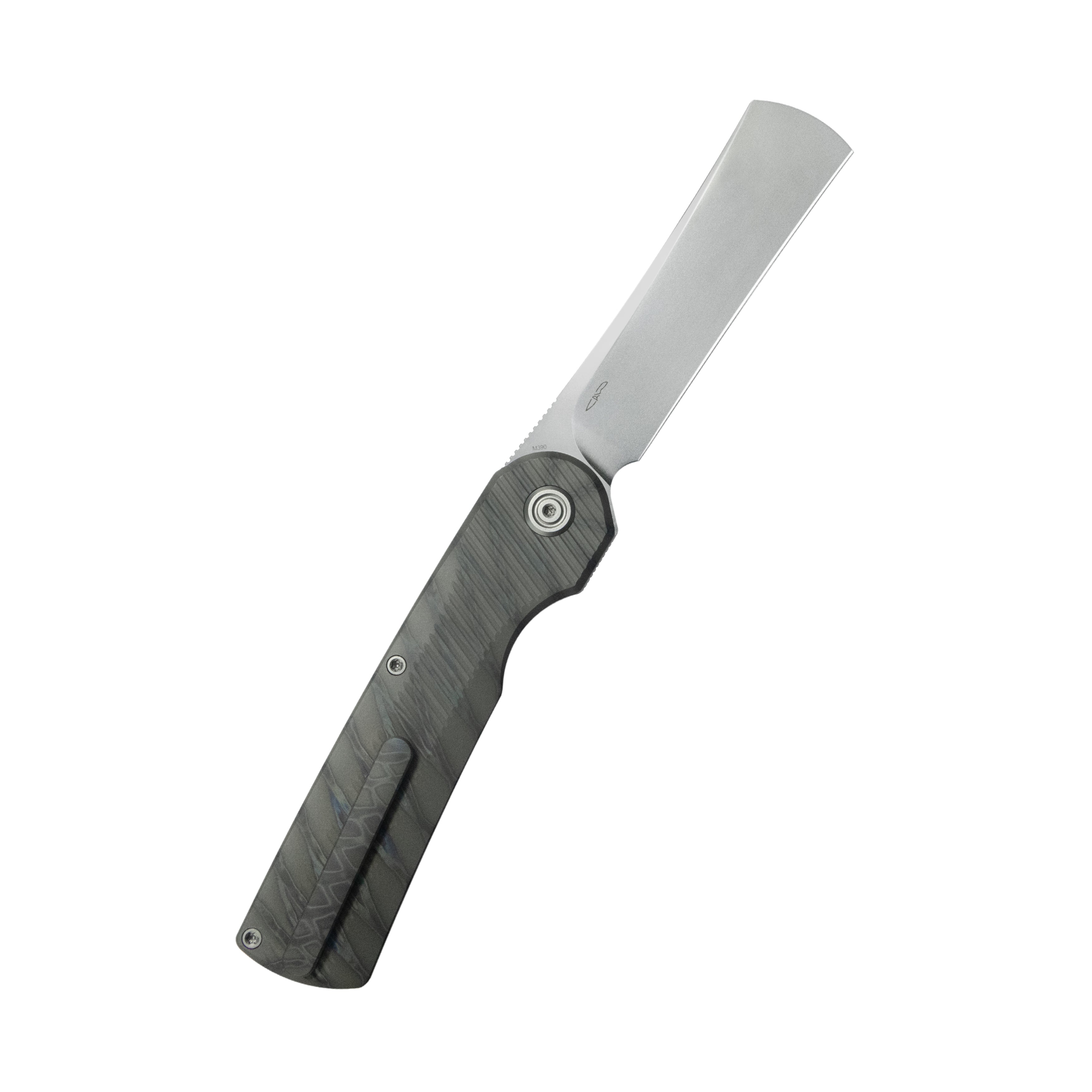KB Ikul Button Lock Folding Knife Gray Titanium Micro Milling 3.34'' Razor Bead Blasted M390 Blade KB380B