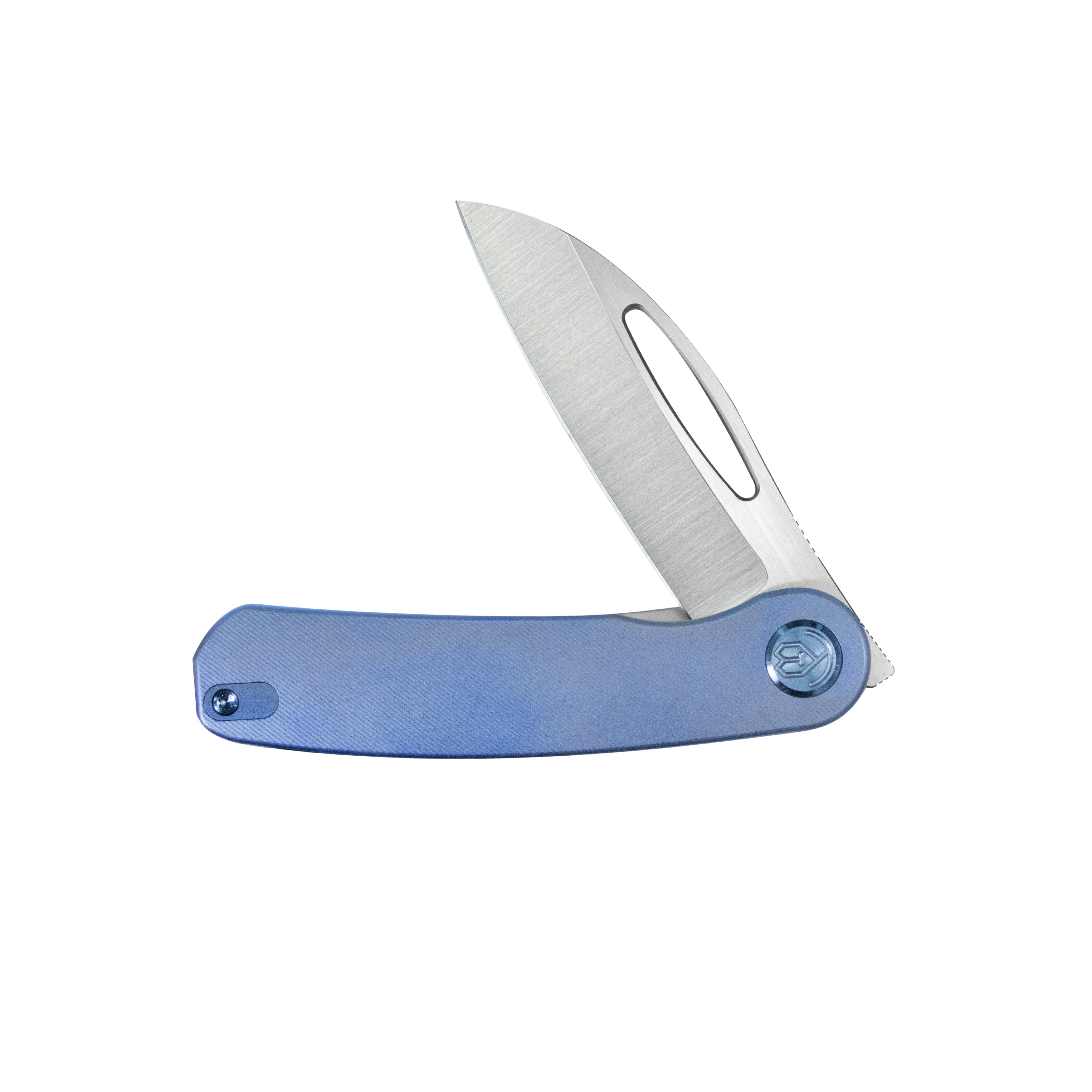 KB Decimal Folding Knife Blue Titanium Handle 3.15" Belt Satin M390 Blade KB354C