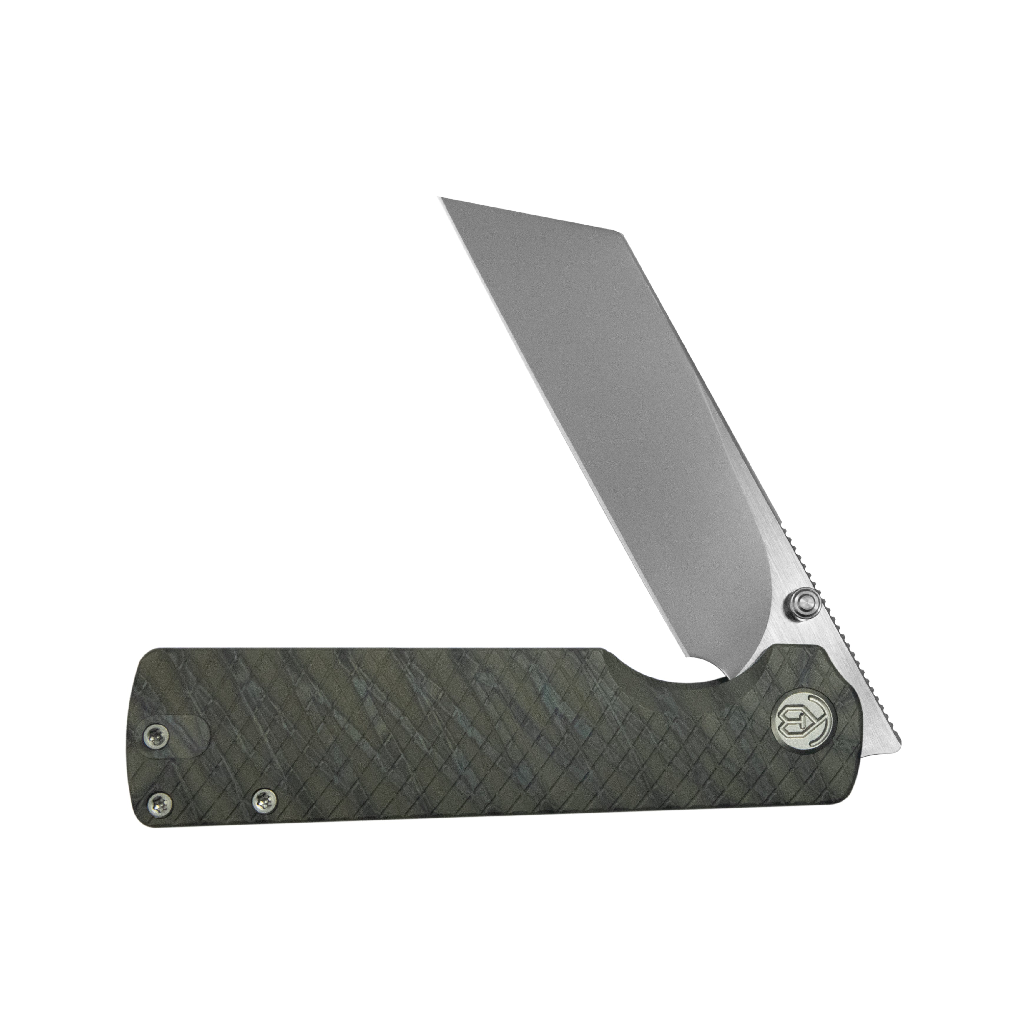 KB Get Some Frame Lock Folding Knife Flamed Titanium Handle 3.35" Satin & Silver Bead Blast M390 Blade KB445B