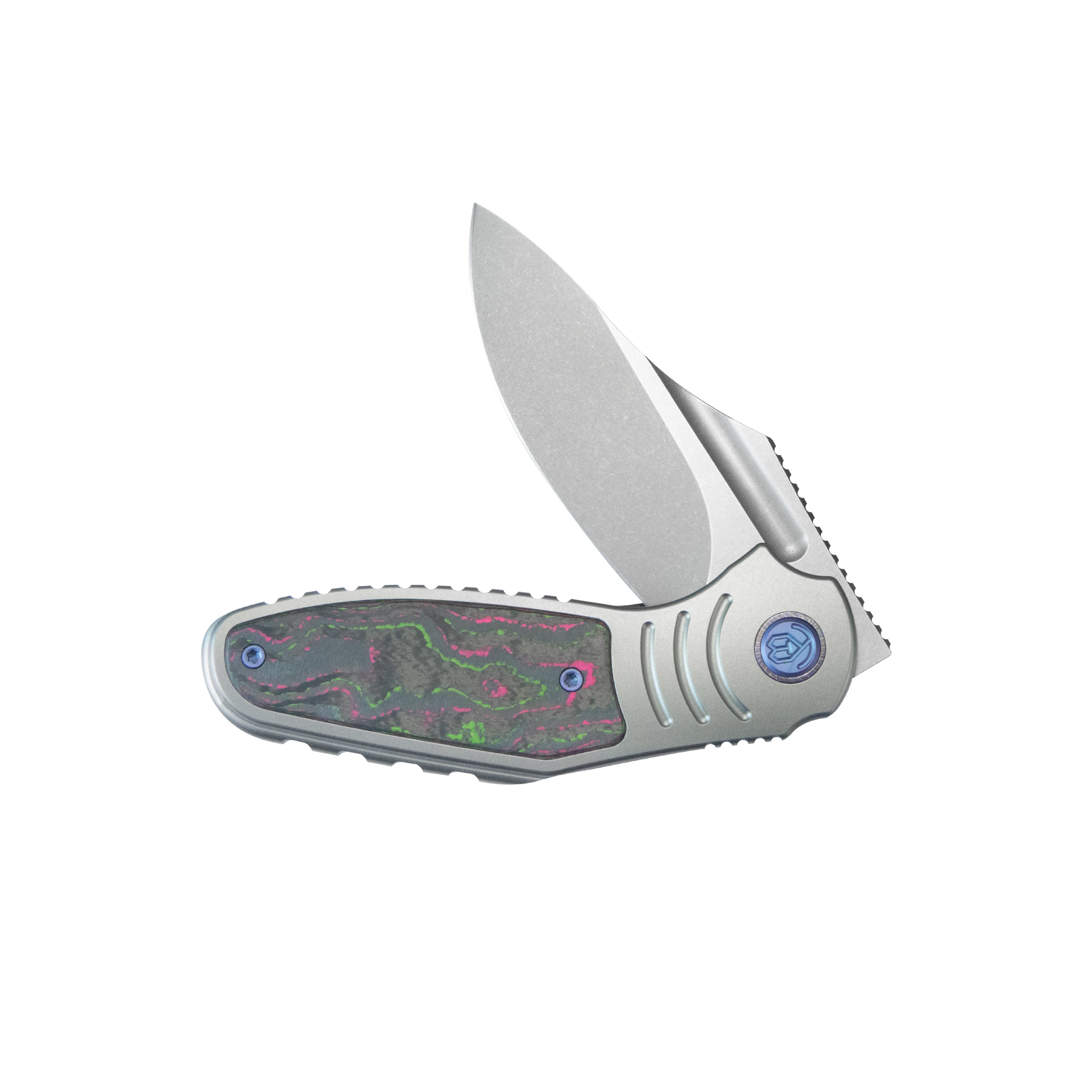 KB Stroller Folding Knife Gray Titanium/CF Inlays Handle 3.35” Stonewash CPM 20CV Blade KB384A