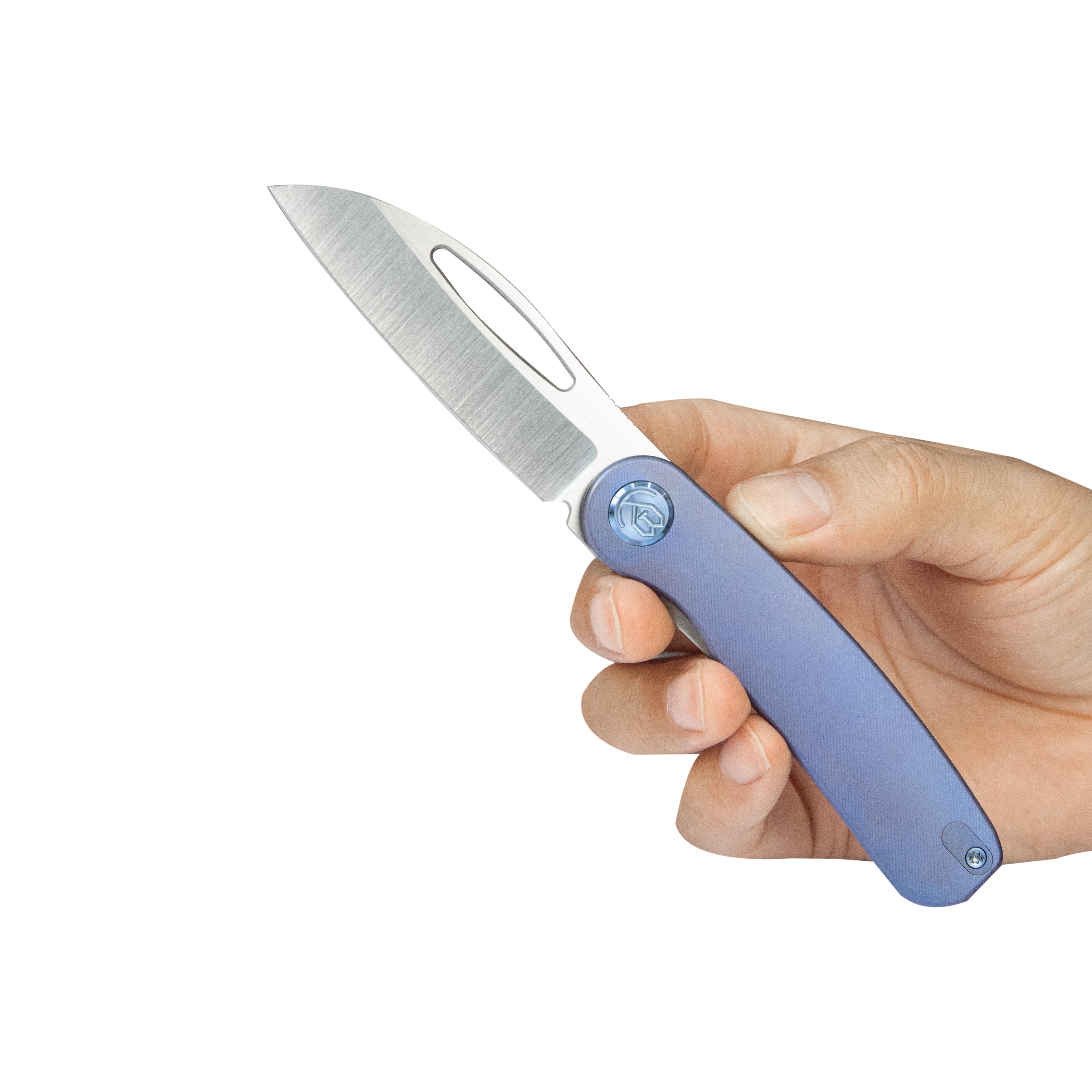 KB Decimal Folding Knife Blue Titanium Handle 3.15" Belt Satin M390 Blade KB354C