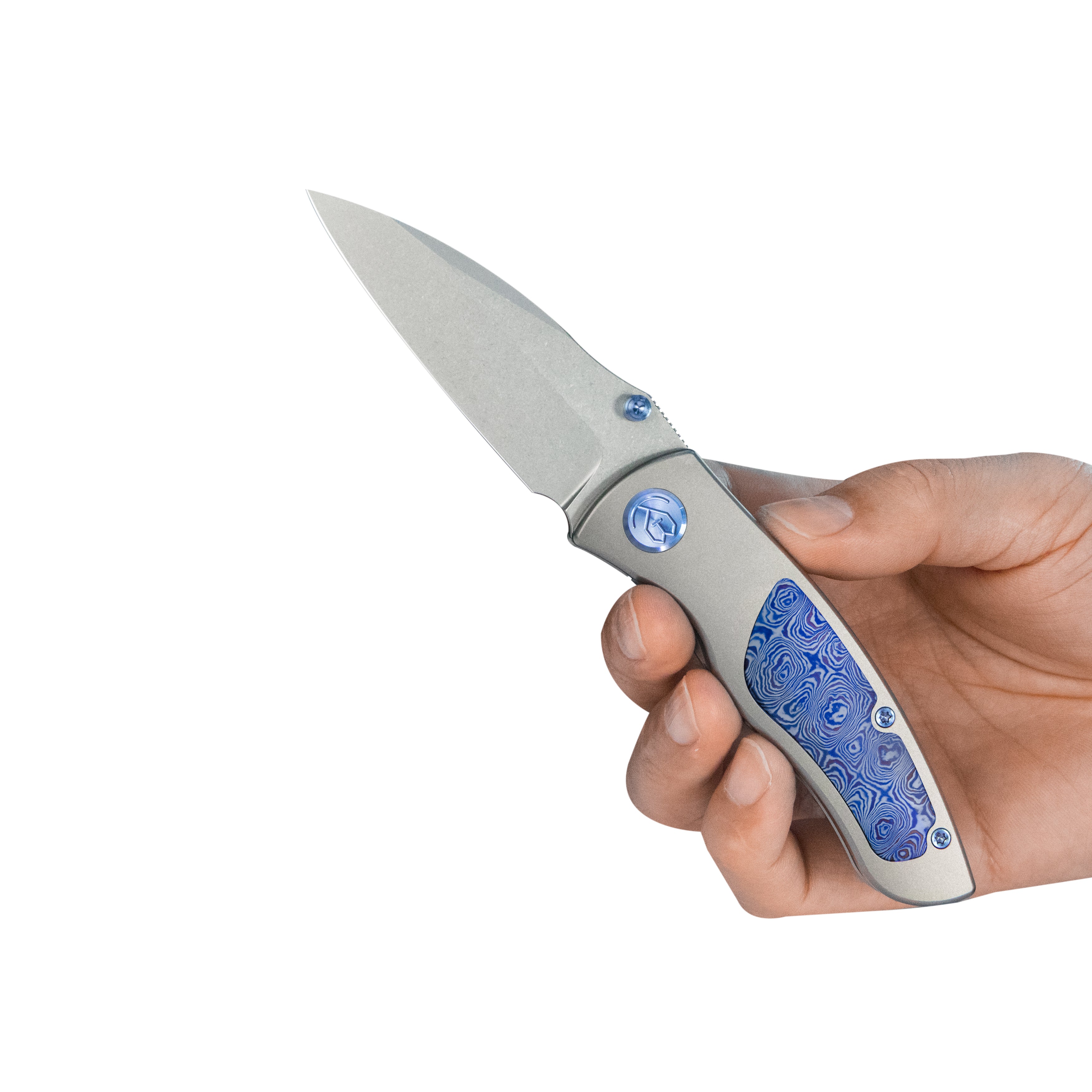 KB Vertigo Folding Knife Gray Ti w/Timascus Inlays Handle 3.11" Stonewash S35VN Blade KB258D