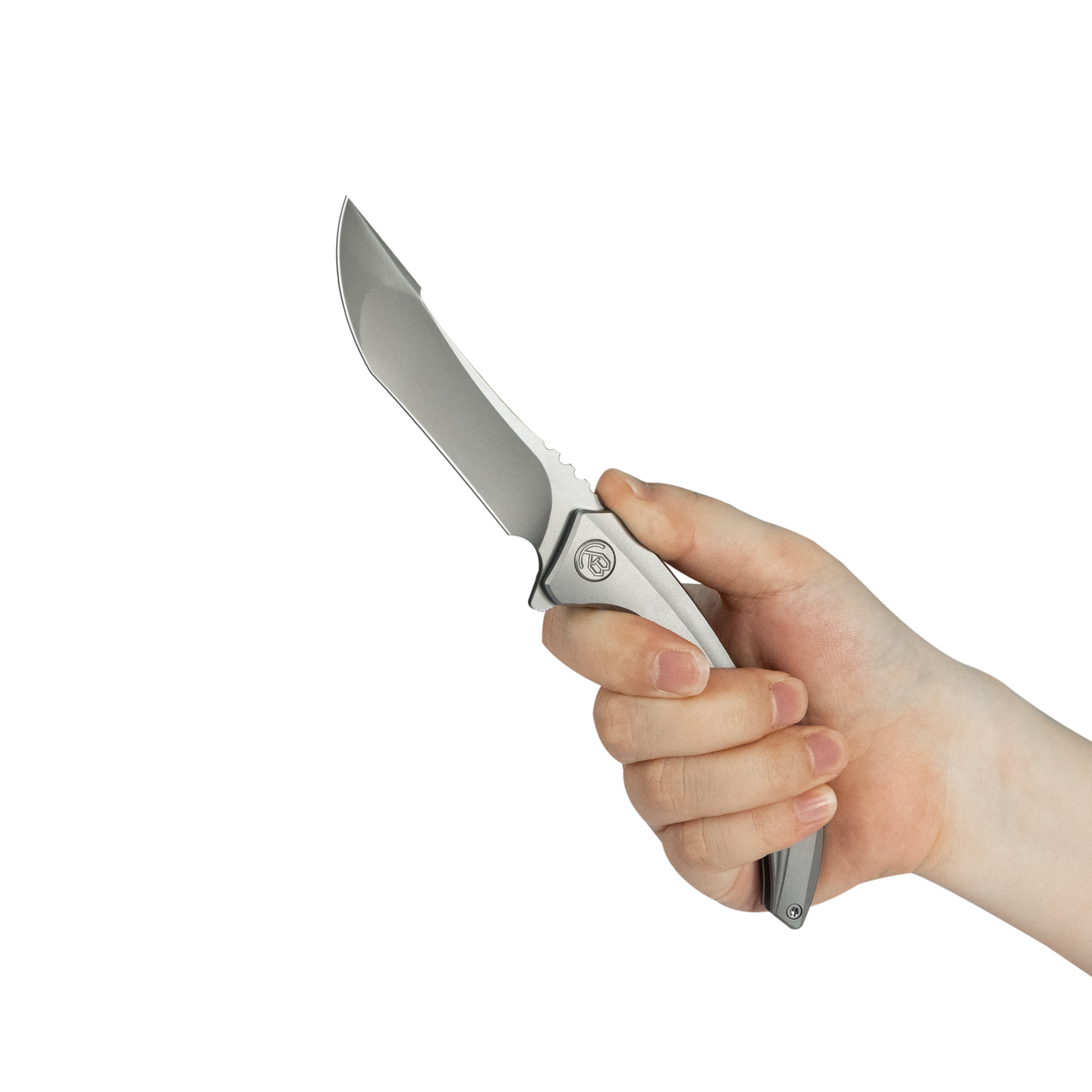 KB Cyrus Folding Knife Grey Titanium Handle 3.46'' Beadblast M390 Blade KB387A