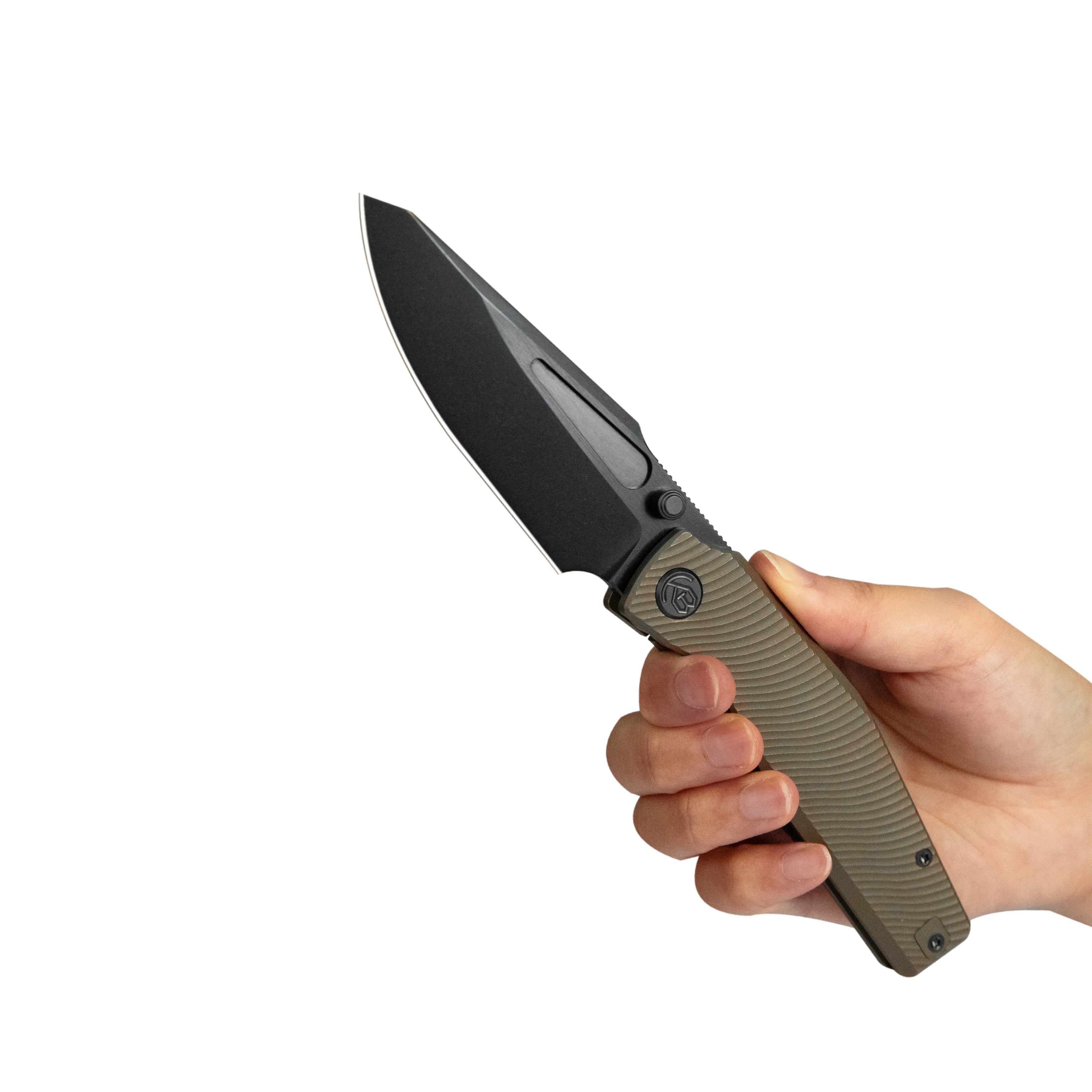 KB Illusion Folding Knife Bronze Ano Titanium Handle 3.46‘’ DLC & Satin & Stonewash Bohler M390 Blade KB443C