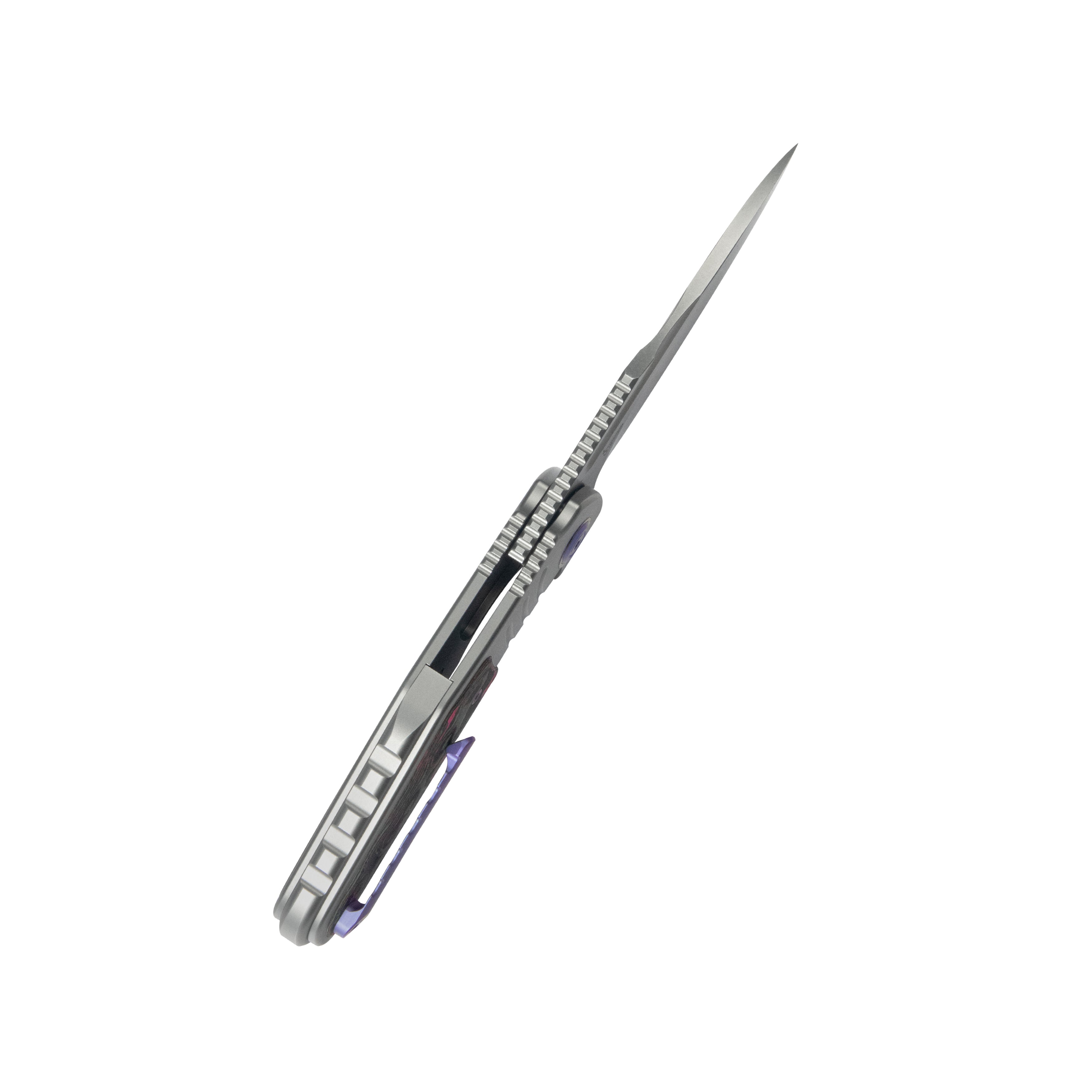 KB Stroller Folding Knife Gray Titanium/CF Inlays Handle 3.35” Stonewash CPM 20CV Blade KB384A