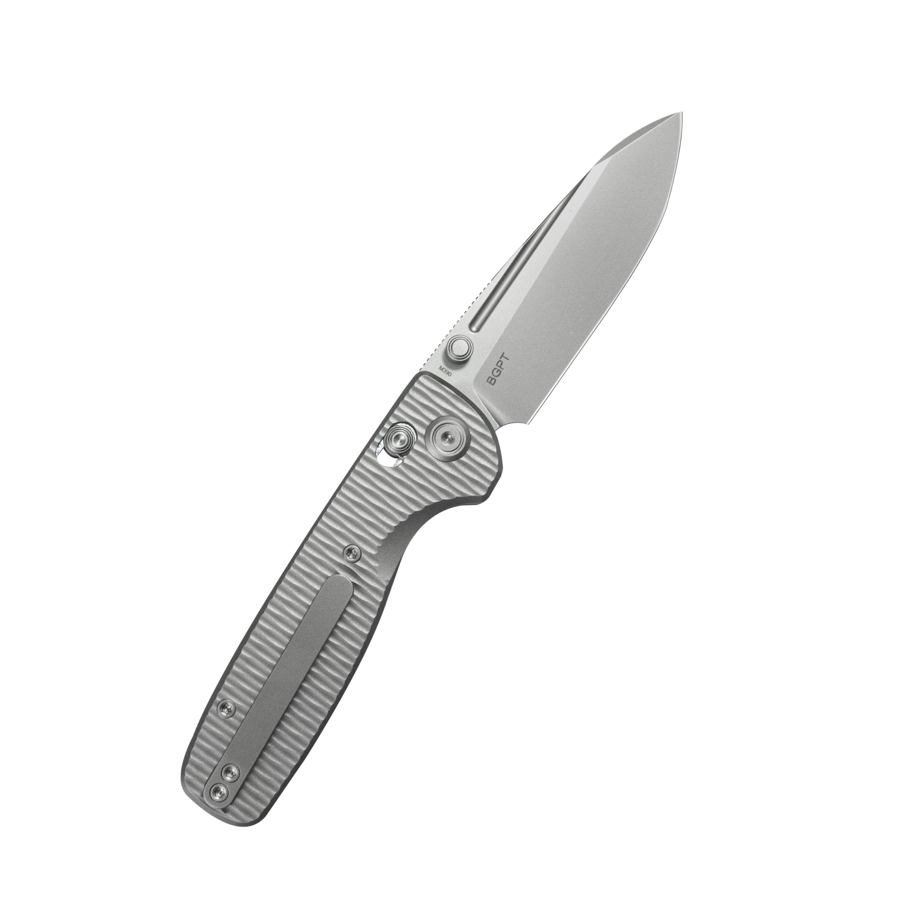 KB Bluff Crossbar Folding Knife Gray Titanium Handle 3.19" Beadblast M390 Blade KB383F