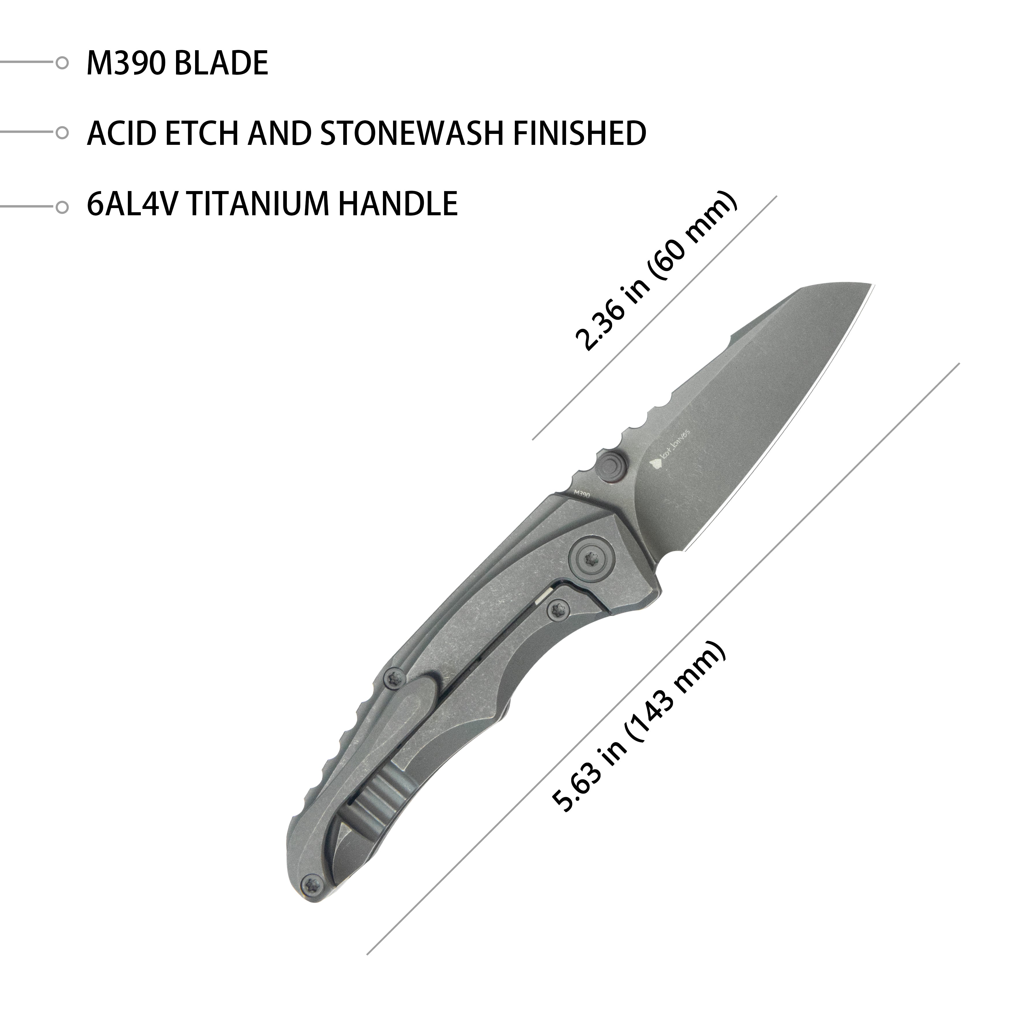 KB Steeltle Folding Knife Darkwash Titanium Handle 2.36" Darkwash M390 Blade KB390B