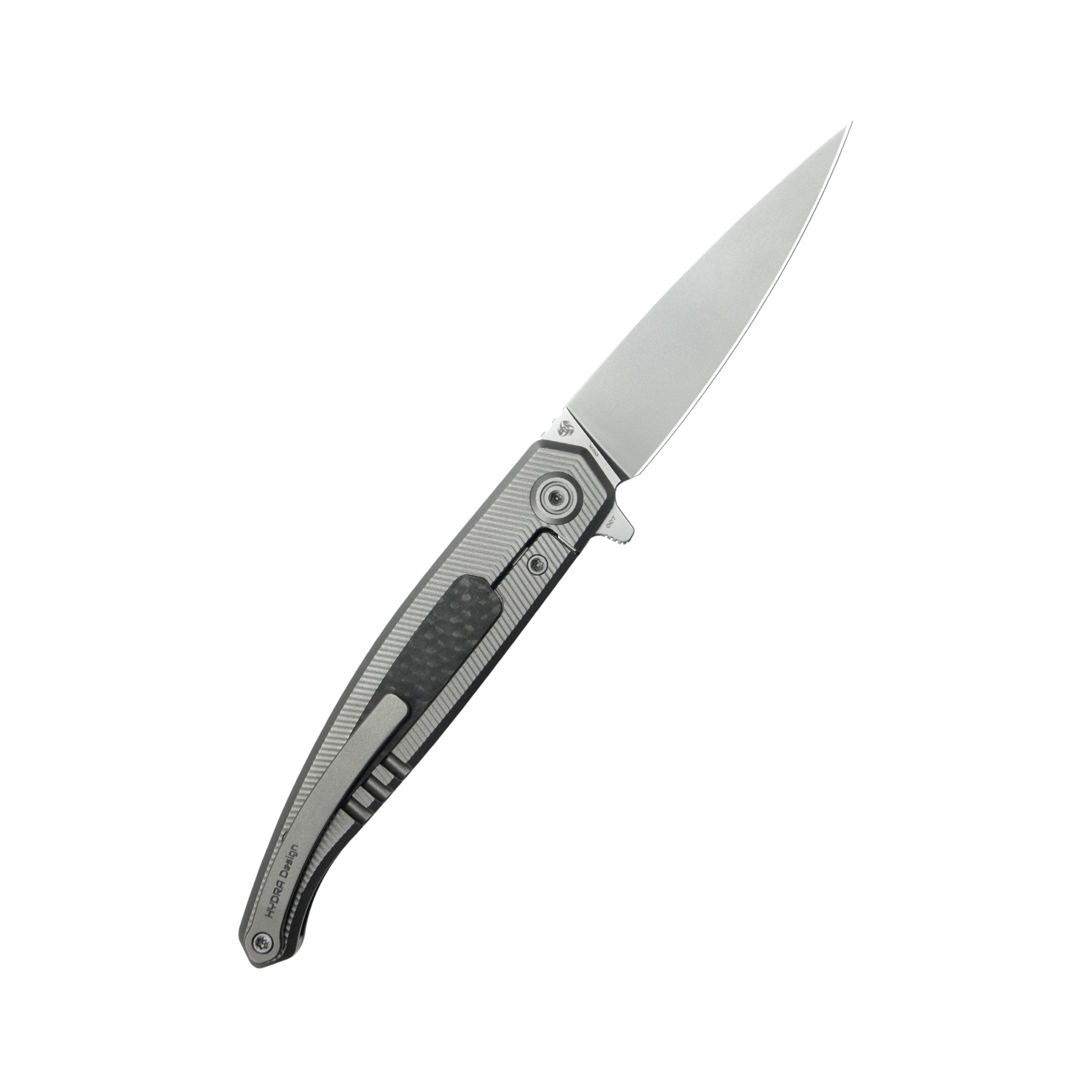 KB Mos Folding Knife Sandblasting Titanium Micro Milling with Wave CF inlay Handle 3.27'' Silver Bead Blasting M390 Blade KB456A