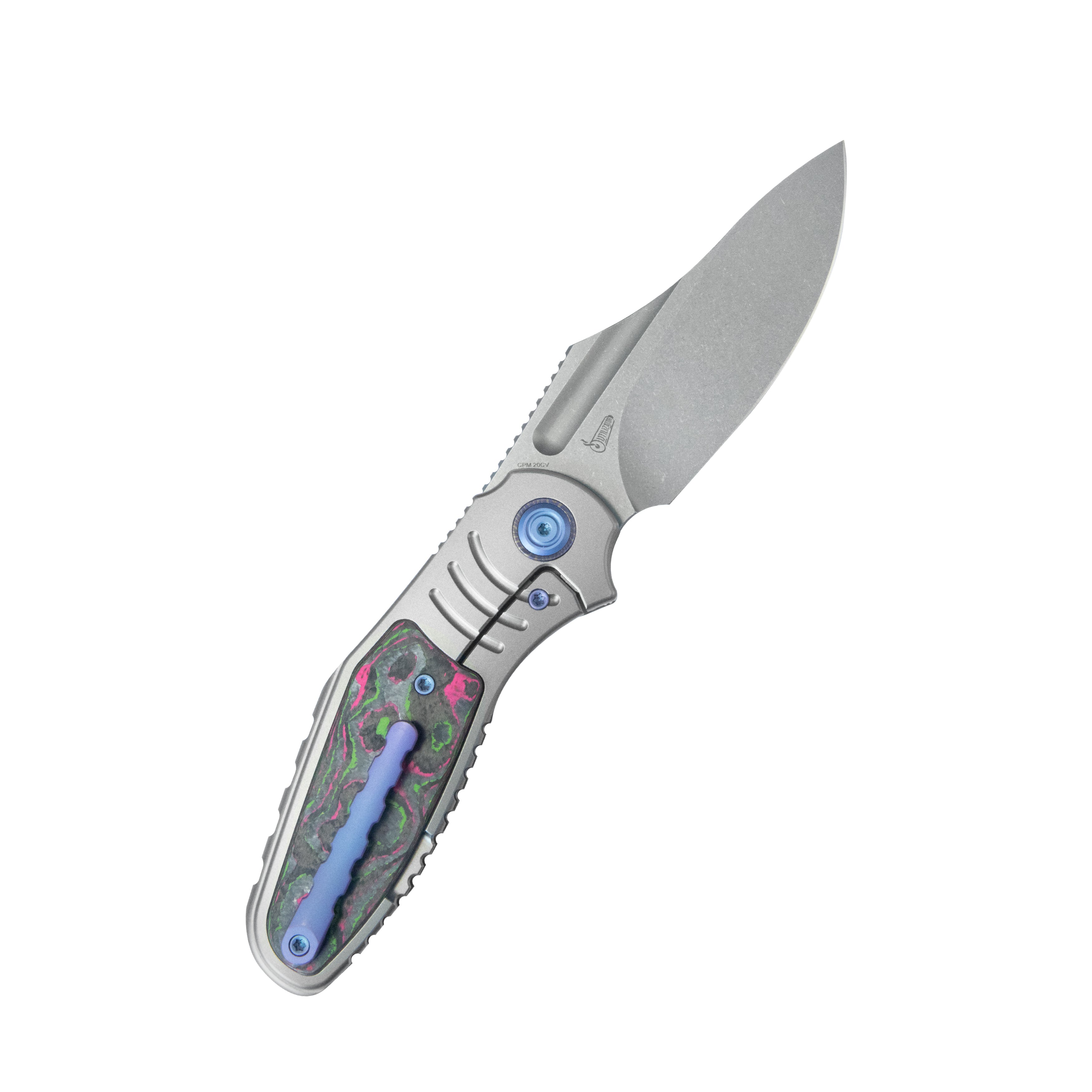 KB Stroller Folding Knife Gray Titanium/CF Inlays Handle 3.35” Stonewash CPM 20CV Blade KB384A