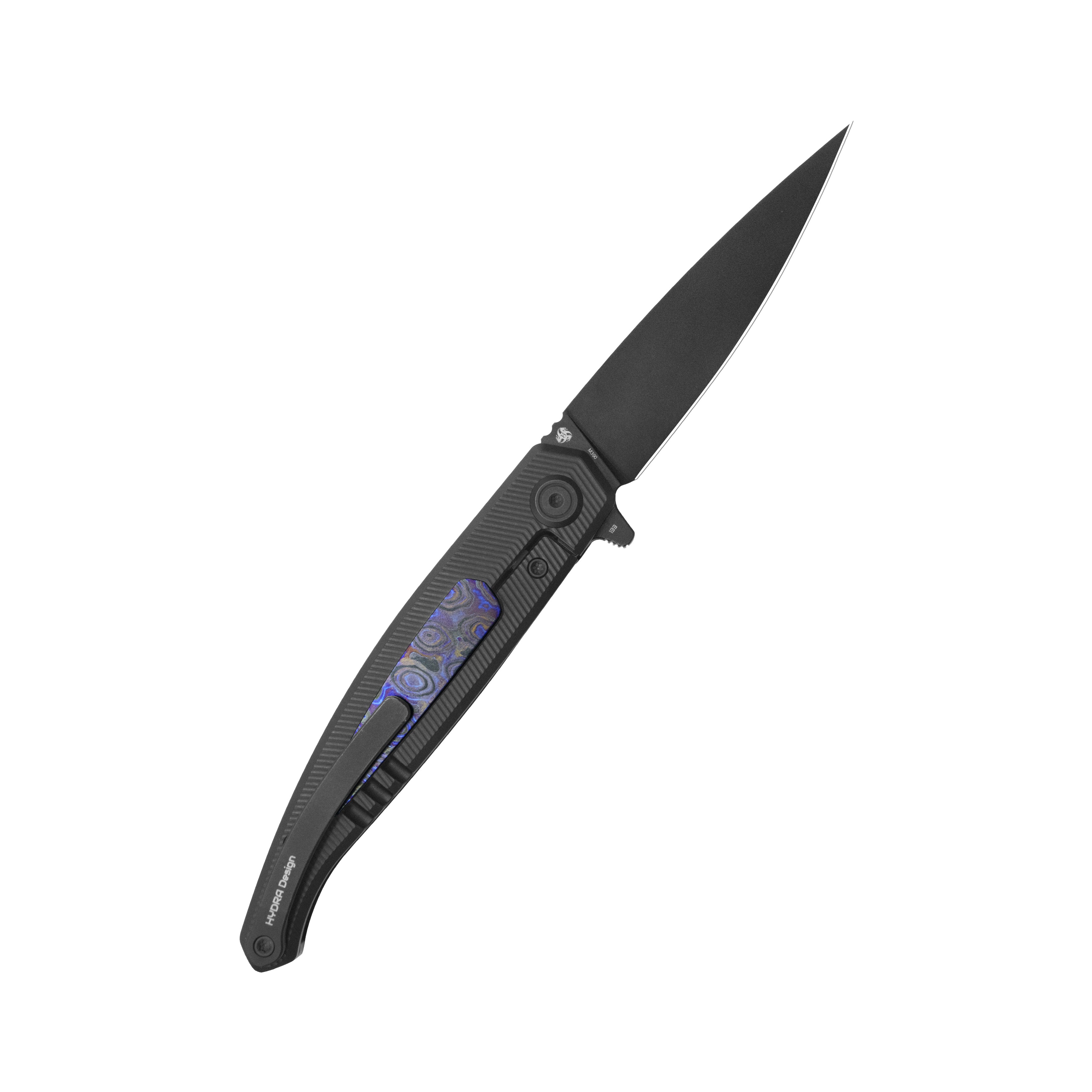 KB Mos Folding Knife Regular DLC Micro Milling with Zircuti inlay Handle 3.27'' DLC M390 Blade KB456D
