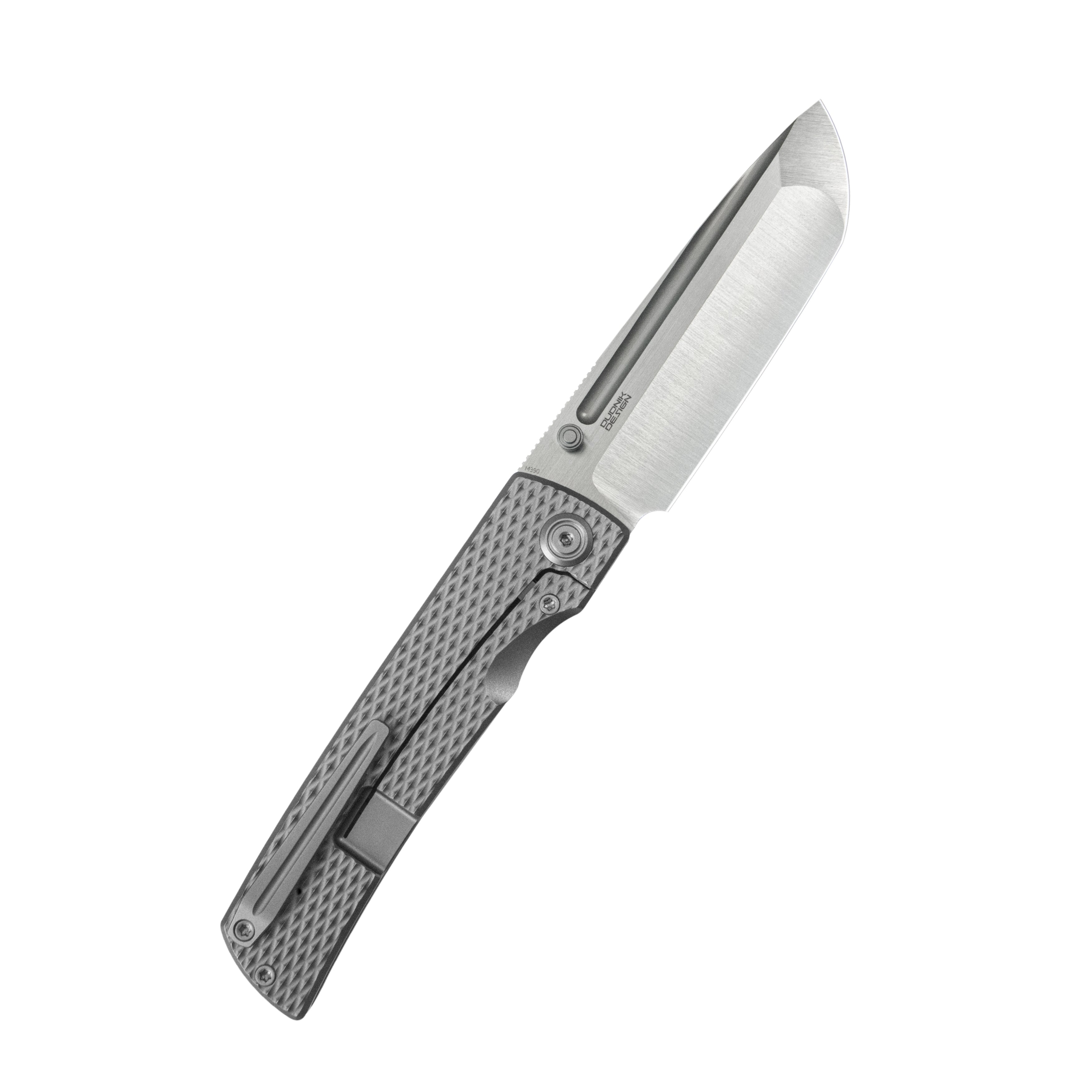 KB Mosquito Folding Knife Gray Titanium with Diamond Milling 3.46'' Belt Satin M390 Blade KB409A