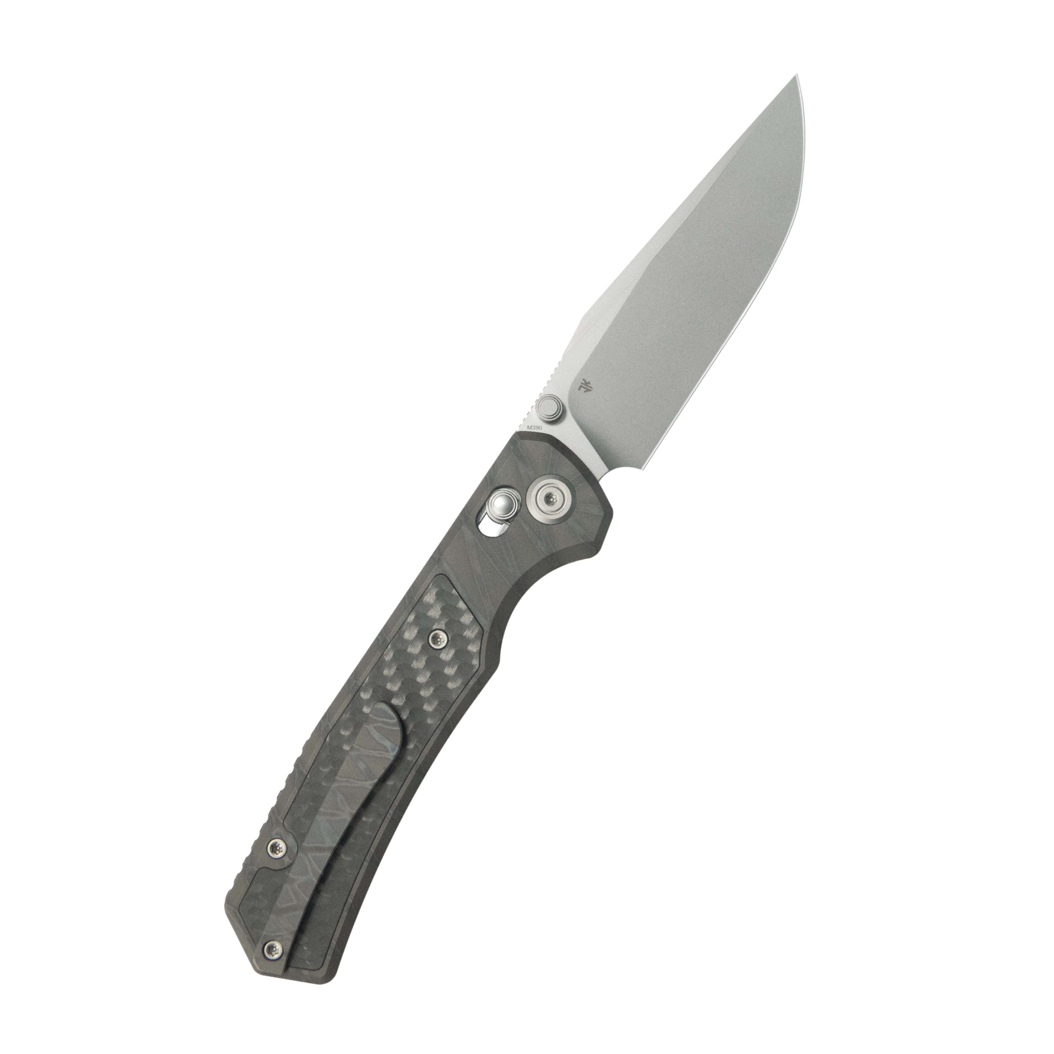 KB Lynx Folding Knife Flame Ano Titanium with Wave CF Inlay Handle 3.54'' Bead Blasting M390 Blade KB427B