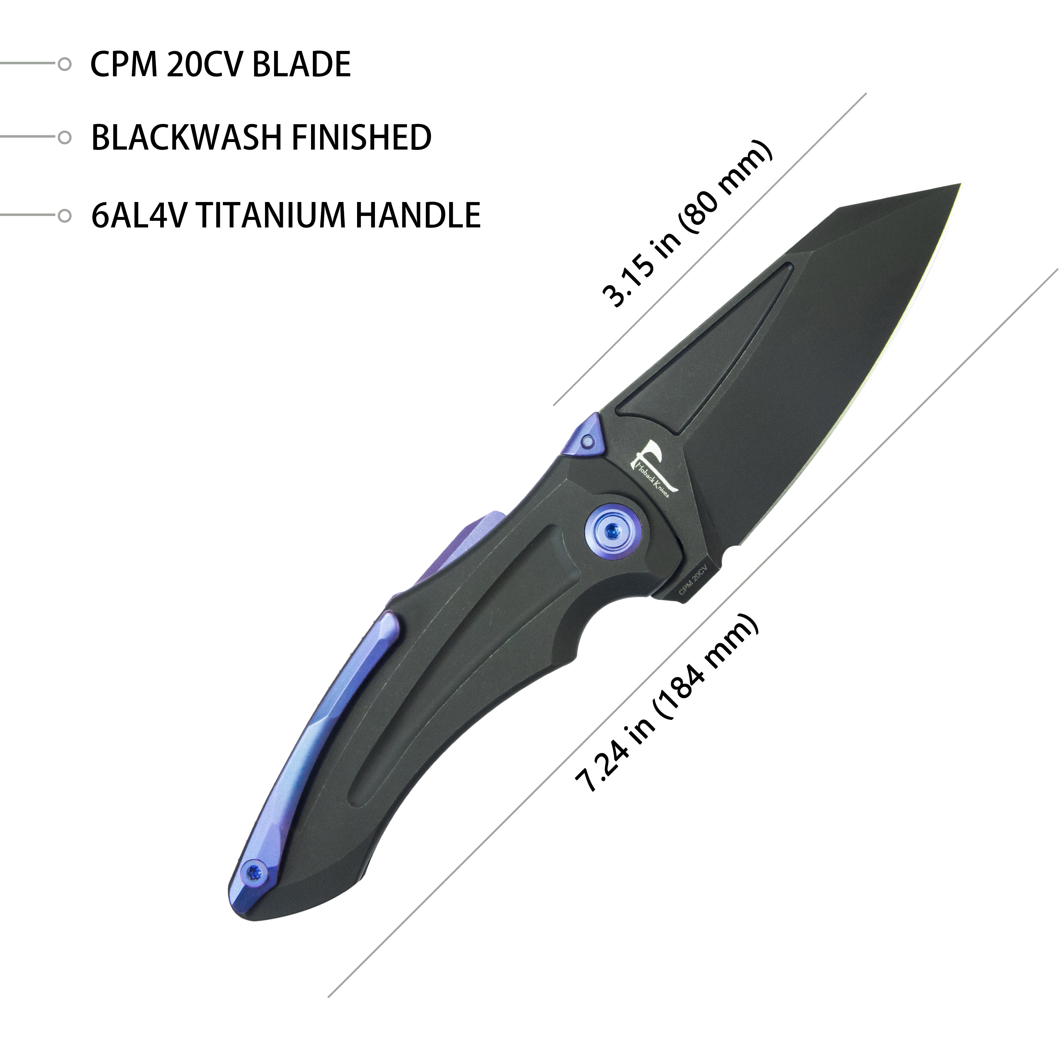 KB Sumo Folding Knife Black Titanium Handle 3.15" Blackwash CPM 20CV Blade KB400E