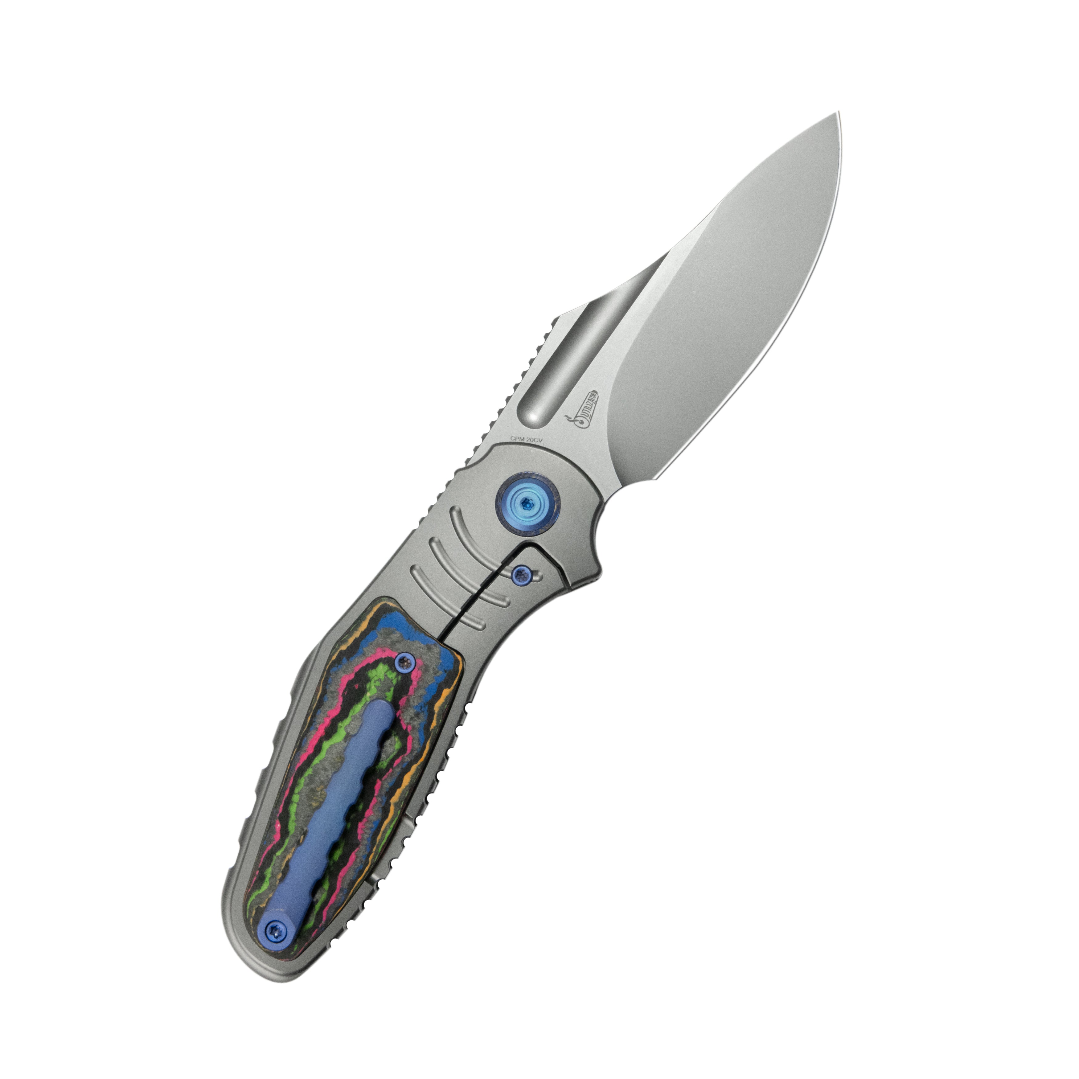 KB Stroller Folding Knife Gray Titanium/CF Inlays Handle 3.35” Stonewash CPM 20CV Blade KB384A