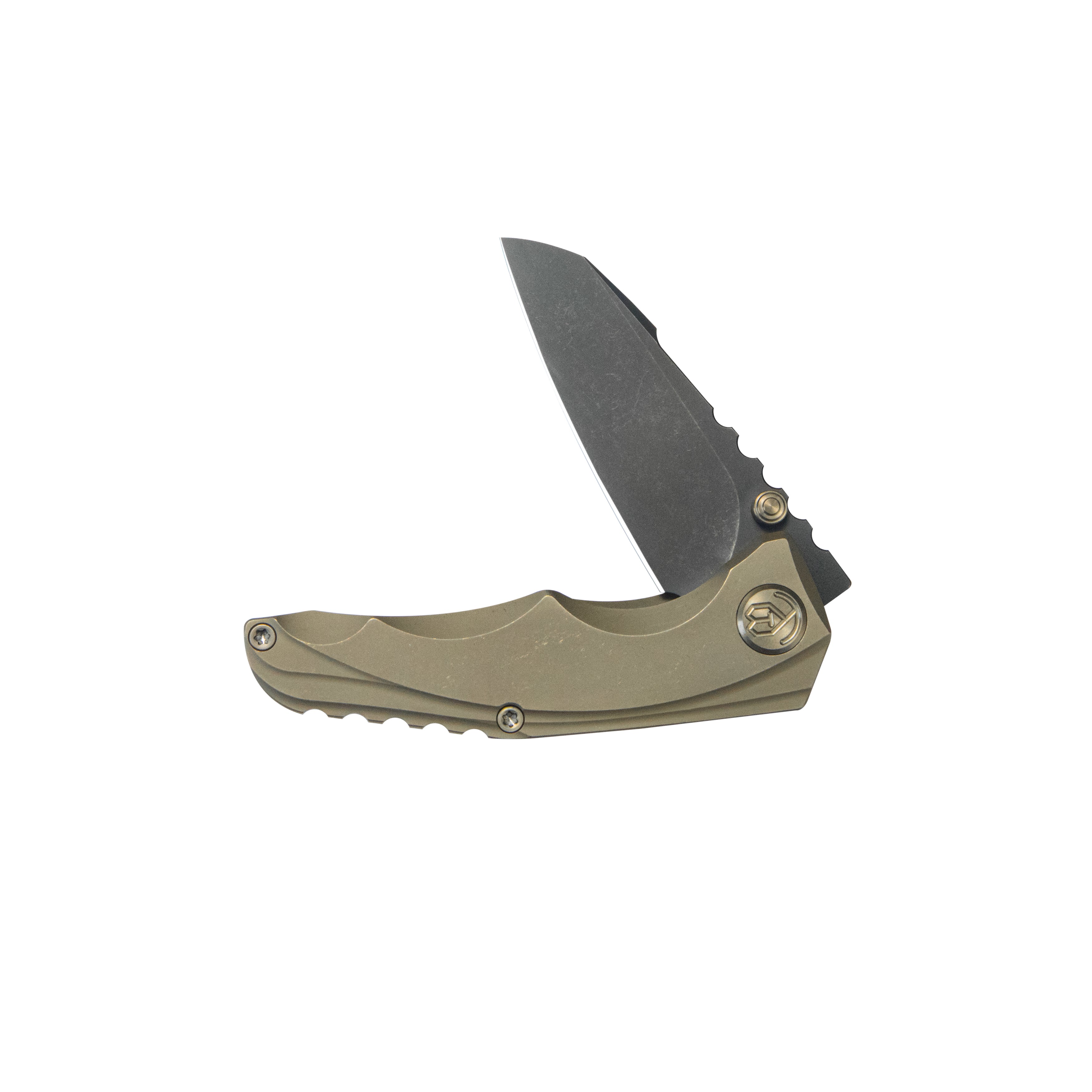 KB Steeltle Folding Knife Bronze Titanium Handle 2.36" Blackwash M390 Blade KB390D
