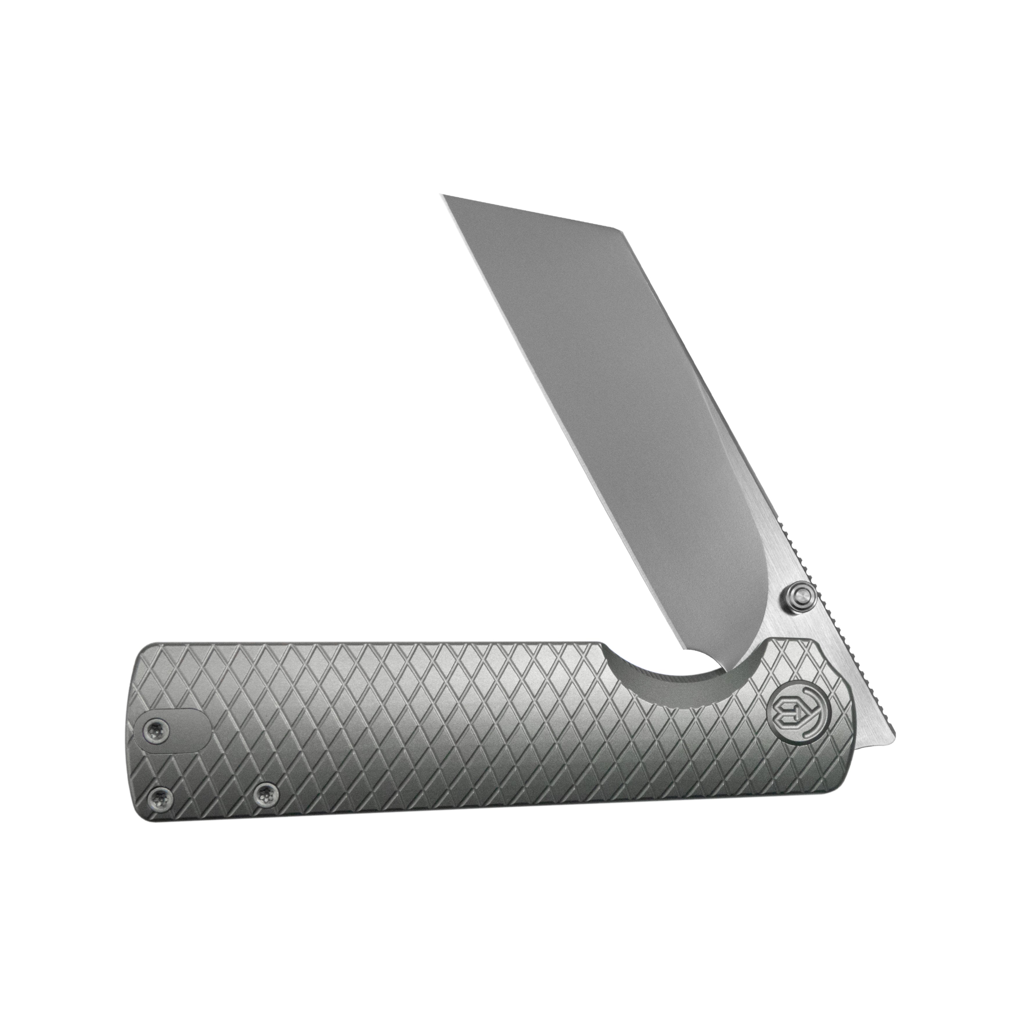 KB Get Some Frame Lock Folding Knife Sandblast Titanium Handle 3.35" Satin & Silver Bead Blast M390 Blade KB445A