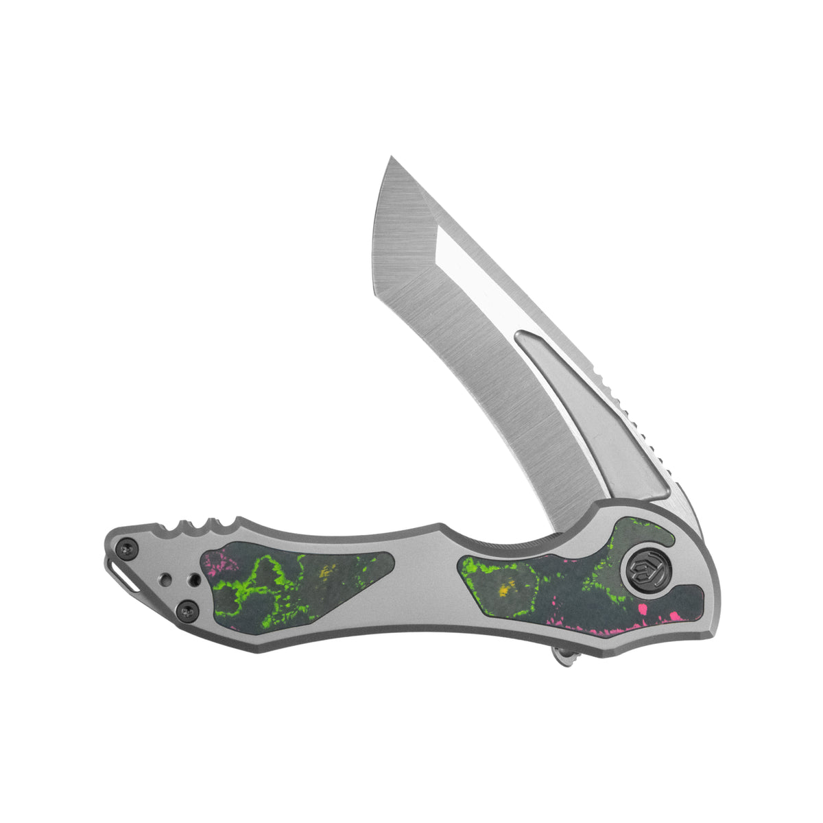 KB Coronado Folding Knife Sandblasting Titanium with 80's Camo Carbon inlay Handle 3.70'' Belt Satin M390 Blade KB517A