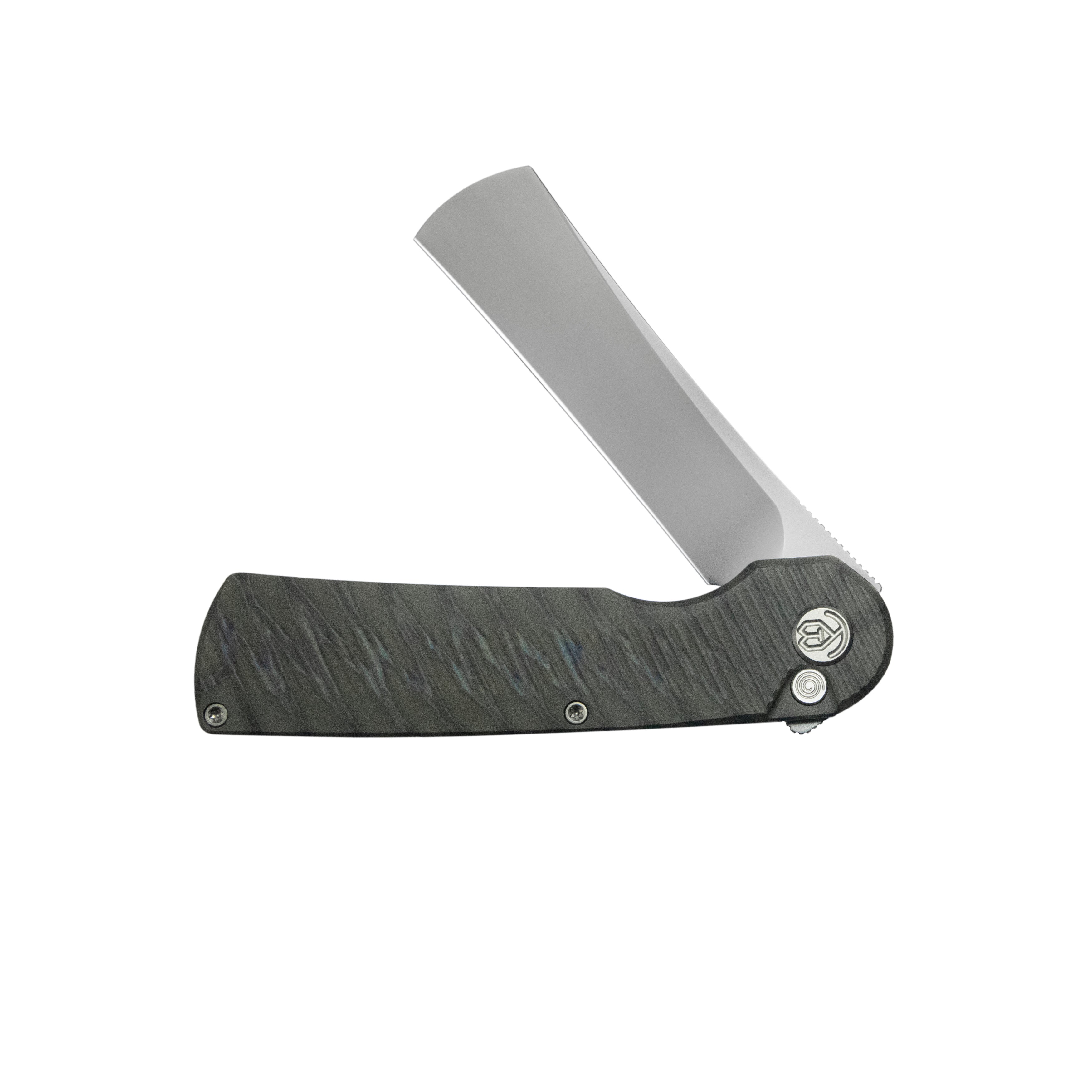 KB Ikul Button Lock Folding Knife Gray Titanium Micro Milling 3.34'' Razor Bead Blasted M390 Blade KB380B
