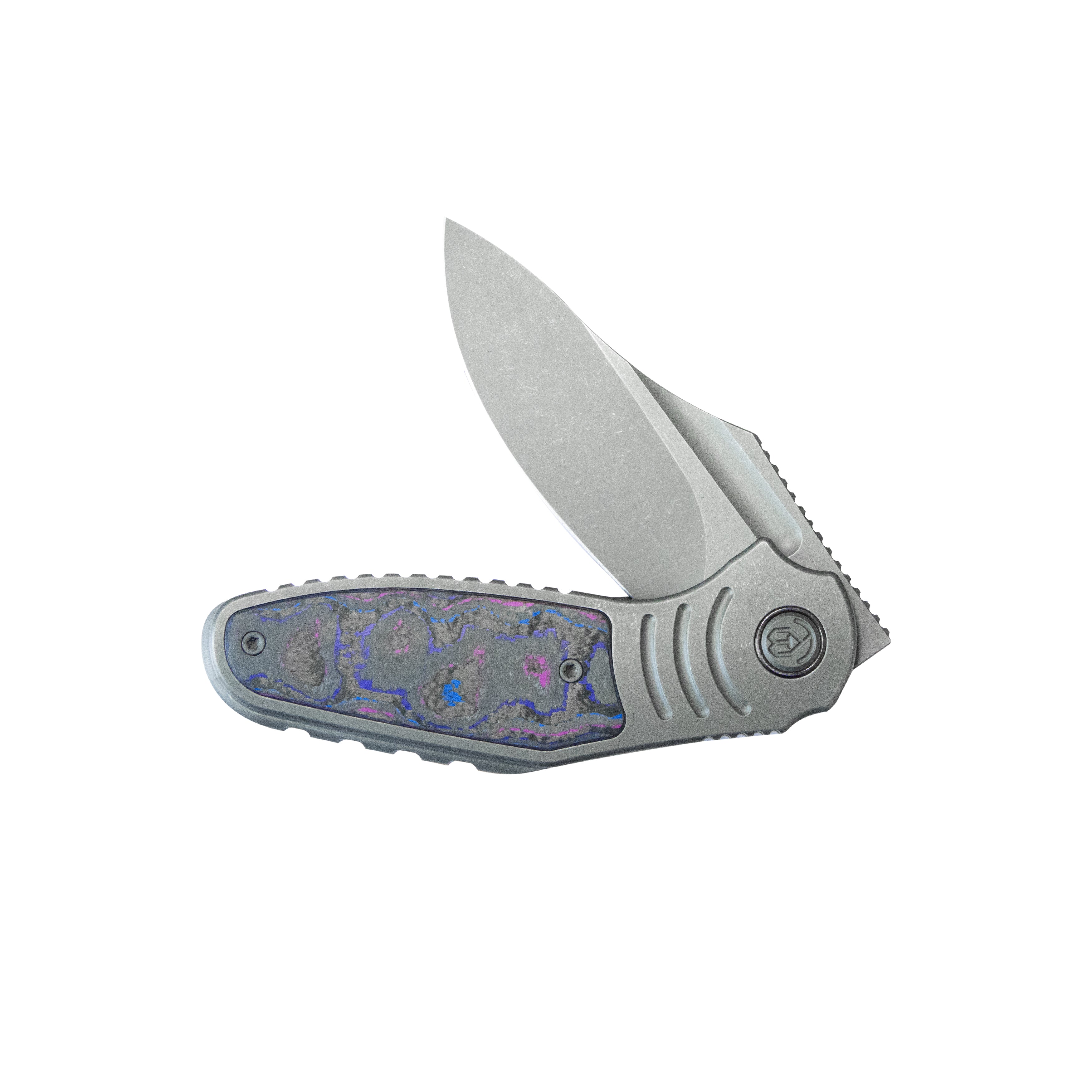KB Stroller Folding Knife Gray Titanium/CF Inlays Handle 3.35" Darkwash CPM 20CV Blade KB384B