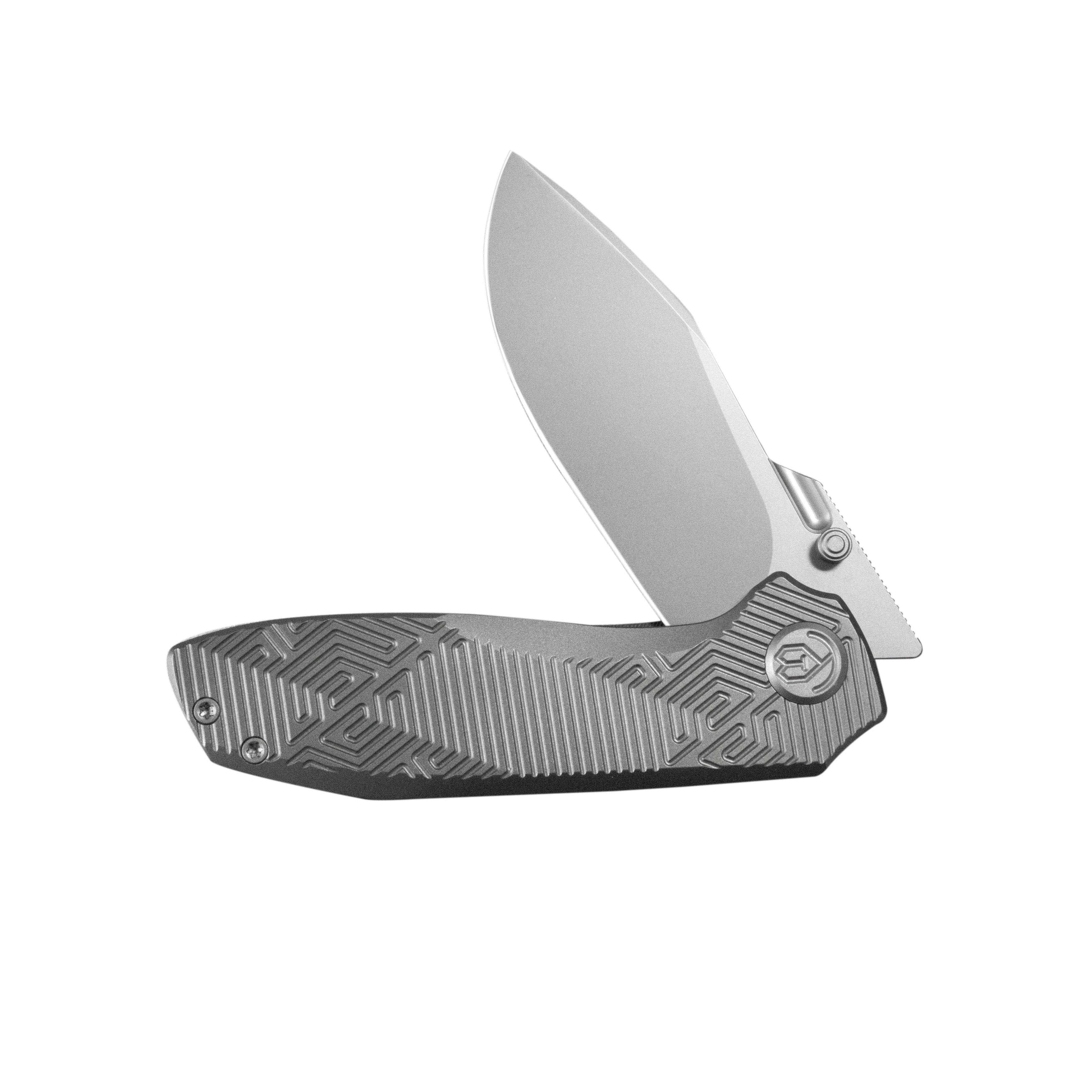 KB Agera Frame Lock Pocket Folding Knife Gray Titanium w/ Maze Pattern Milling Handle 3.03'' Beadblast M390 Blade KB437A