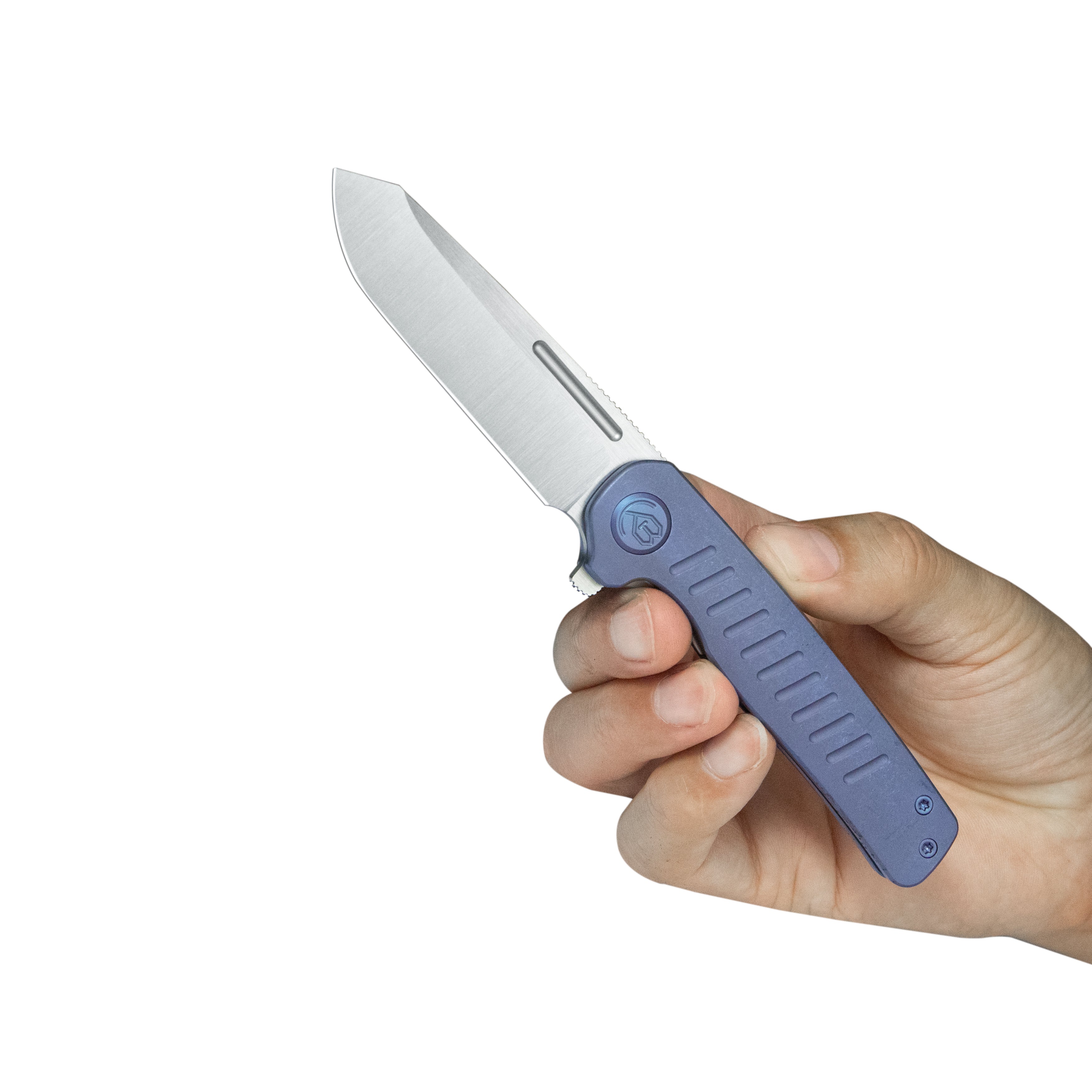 KB Steelhead Folding Knife Blue Titanium Handle 3.15" Belt Satin M390 Blade KB315C