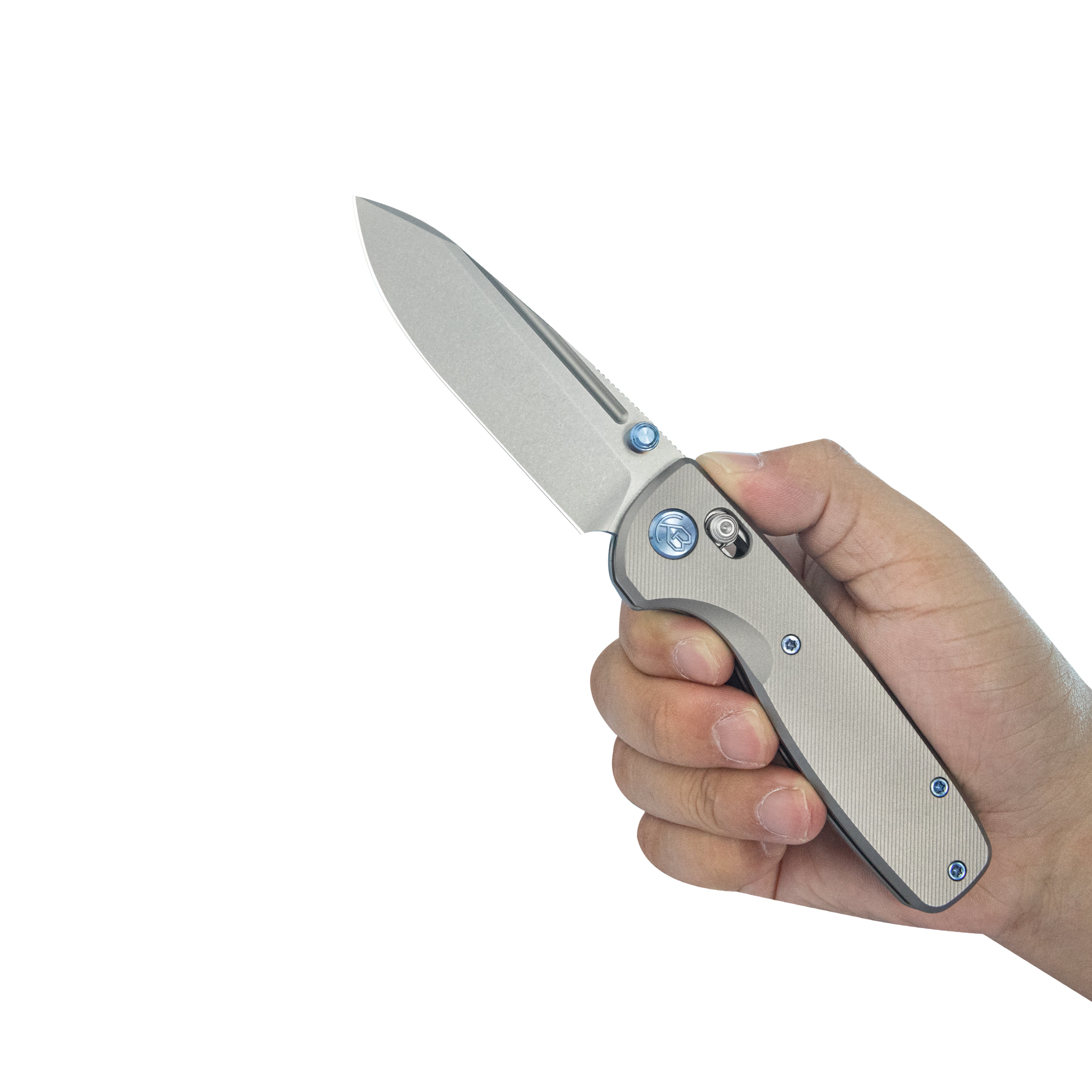 KB Bluff Folding Knife Gray Titanium Handle 3.19" Sandblast S35VN Blade KB383C