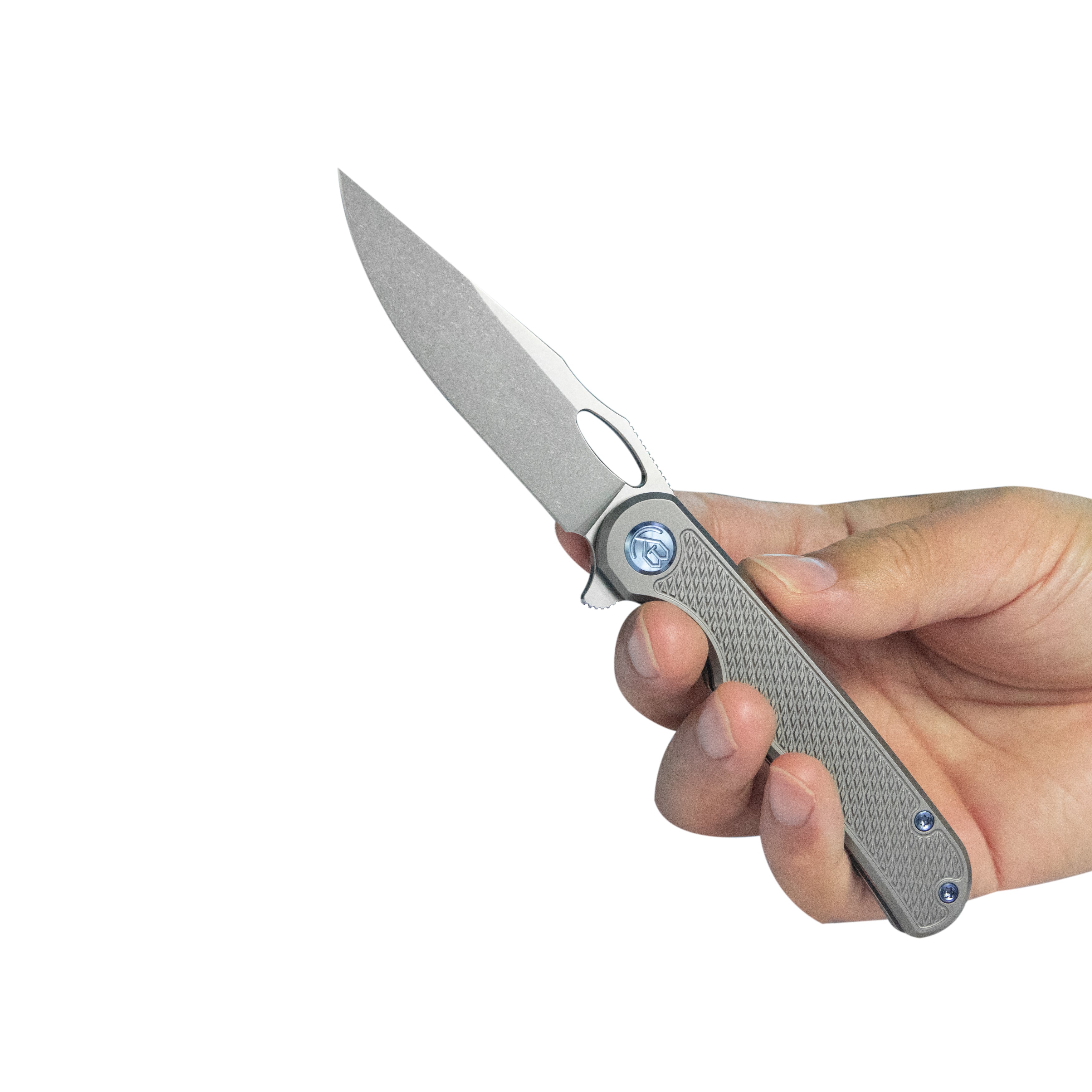 KB Hydro Folding Knife Grey Titanium w/ Diamond Milling Handle 3.15" Stonewash M390 Blade KB323A