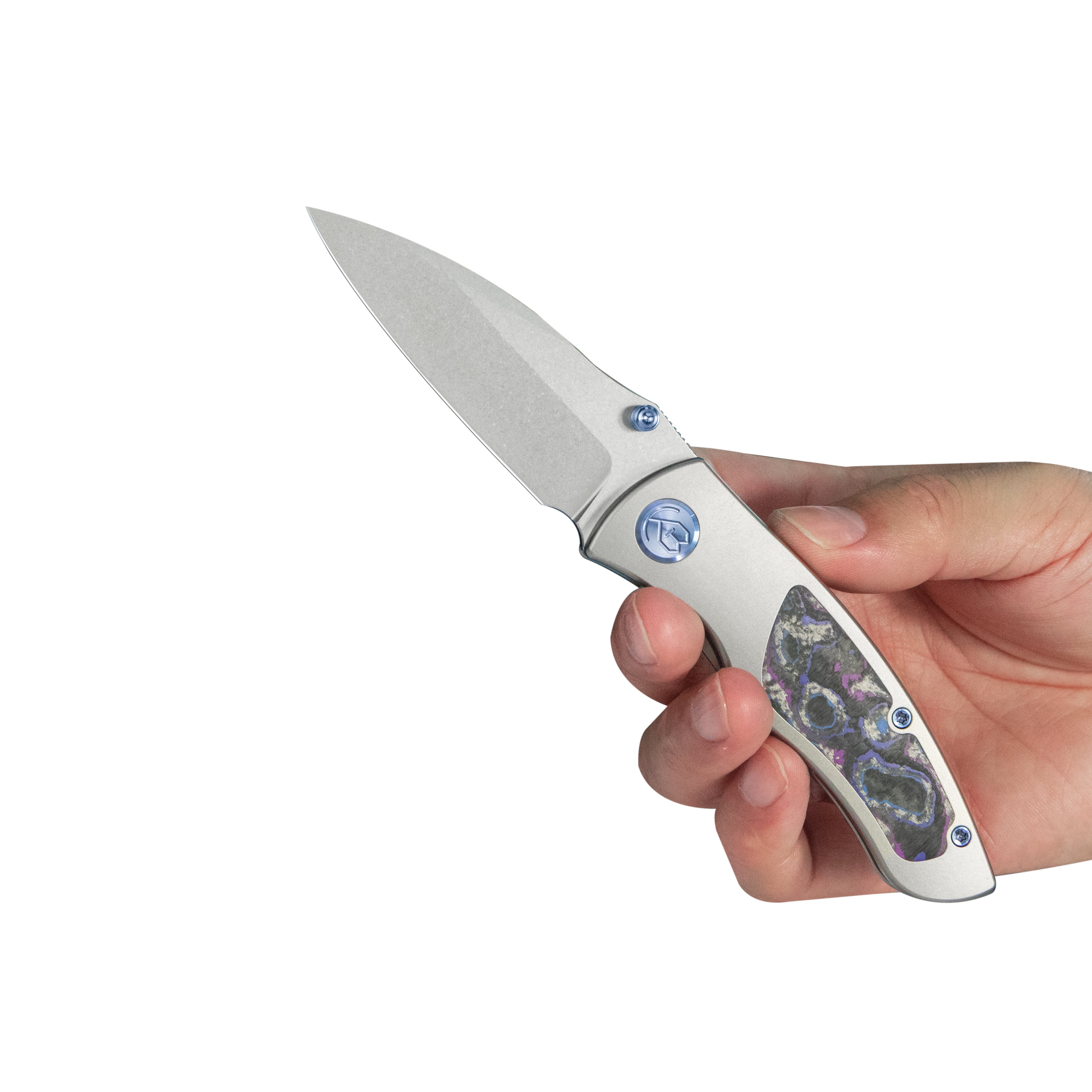 KB Vertigo Folding Knife Gray Titanium/CF Inlays Handle 3.11" Stonewash S35VN Blade KB258C