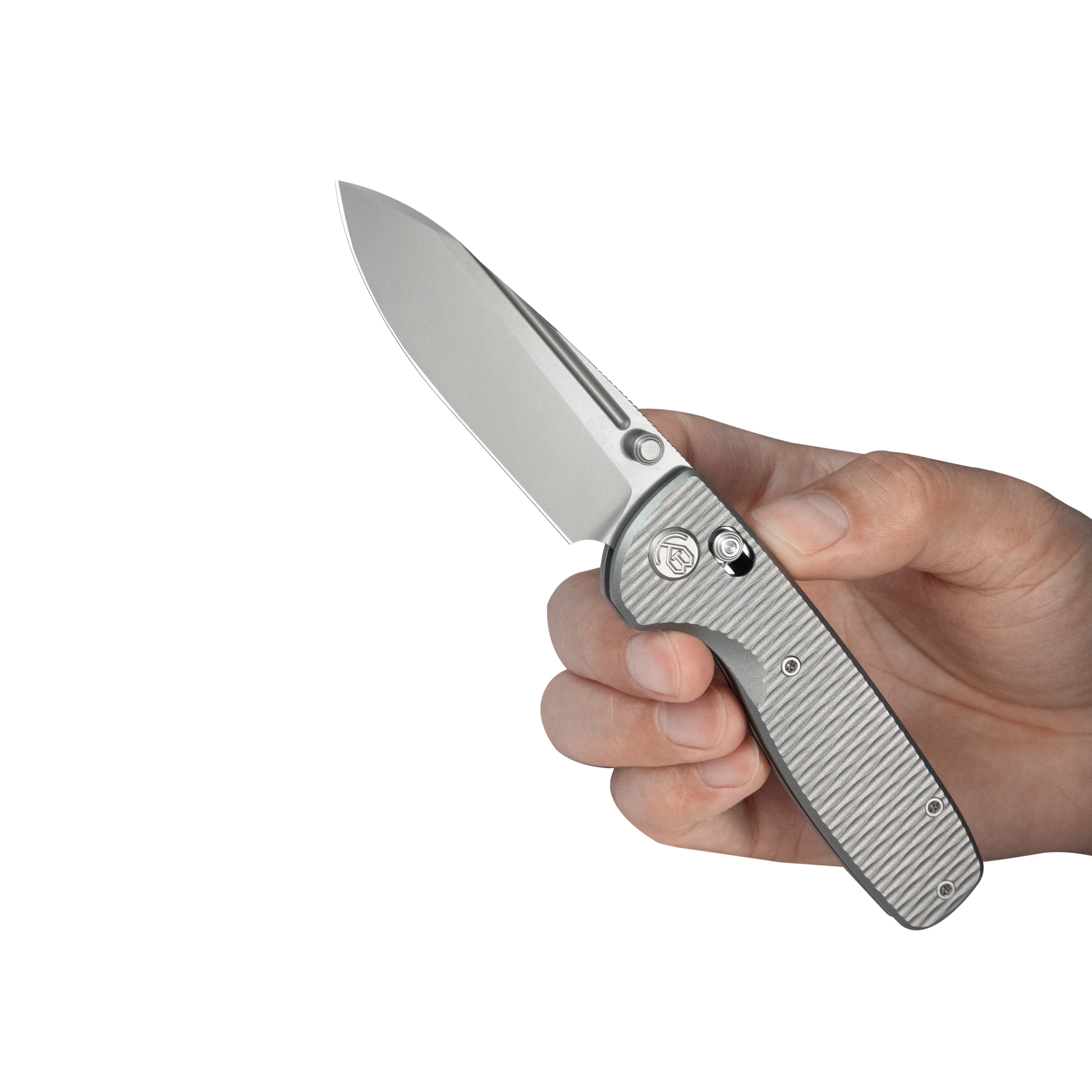 KB Bluff Crossbar Folding Knife Gray Titanium Handle 3.19" Beadblast M390 Blade KB383F