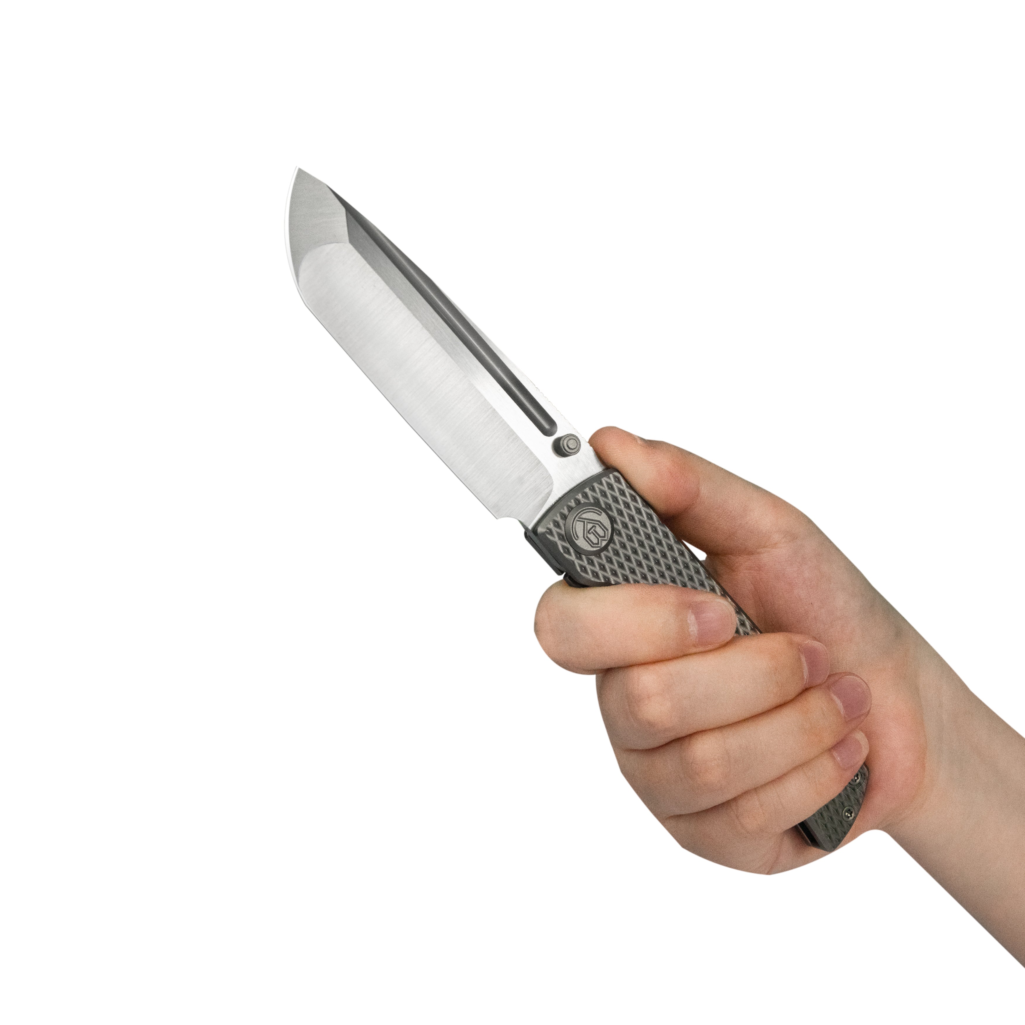 KB Mosquito Folding Knife Gray Titanium with Diamond Milling 3.46'' Belt Satin M390 Blade KB409A