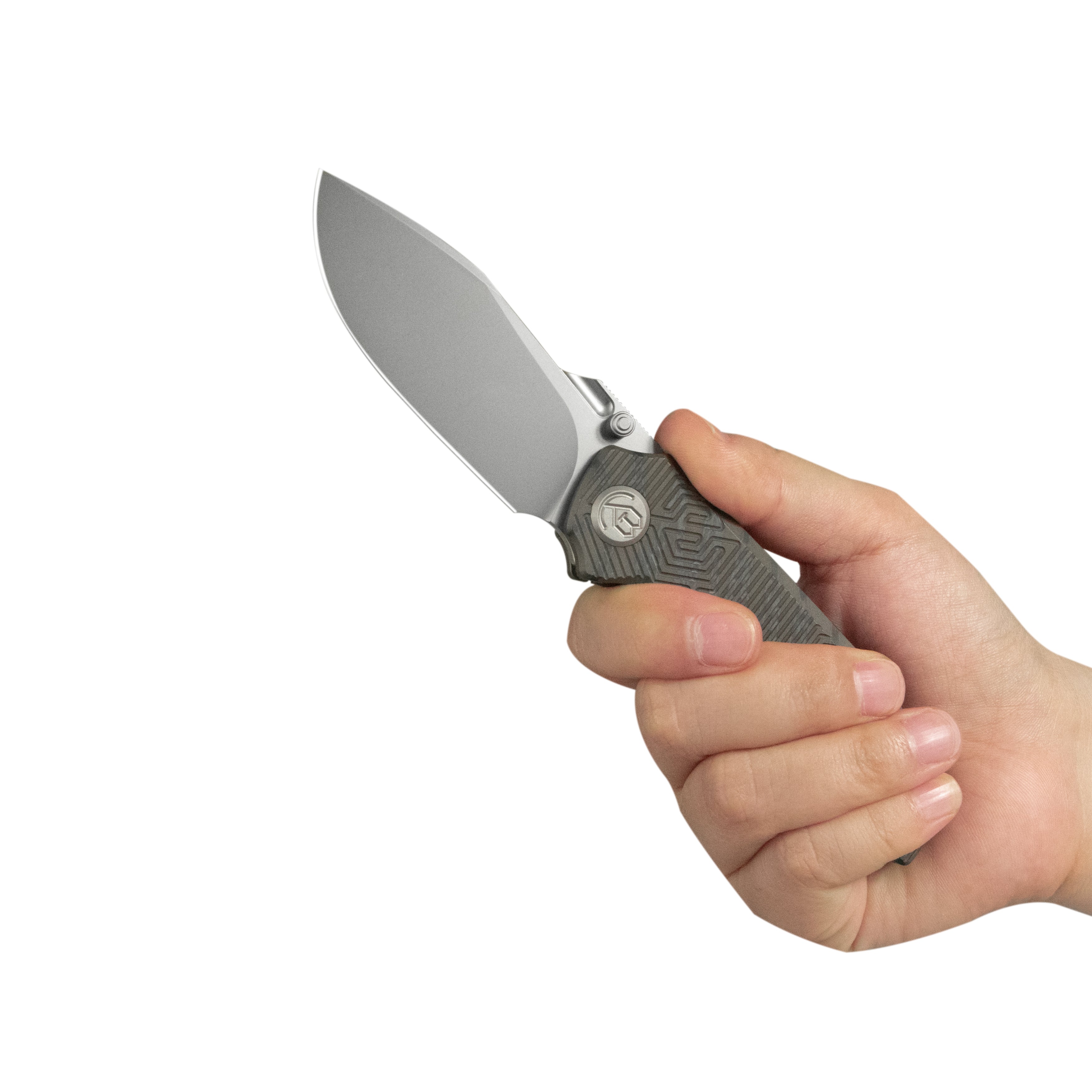 KB Agera Frame Lock Pocket Folding Knife Flame Titanium w/ Maze Pattern Milling Handle 3.03'' Beadblast M390 Blade KB437B