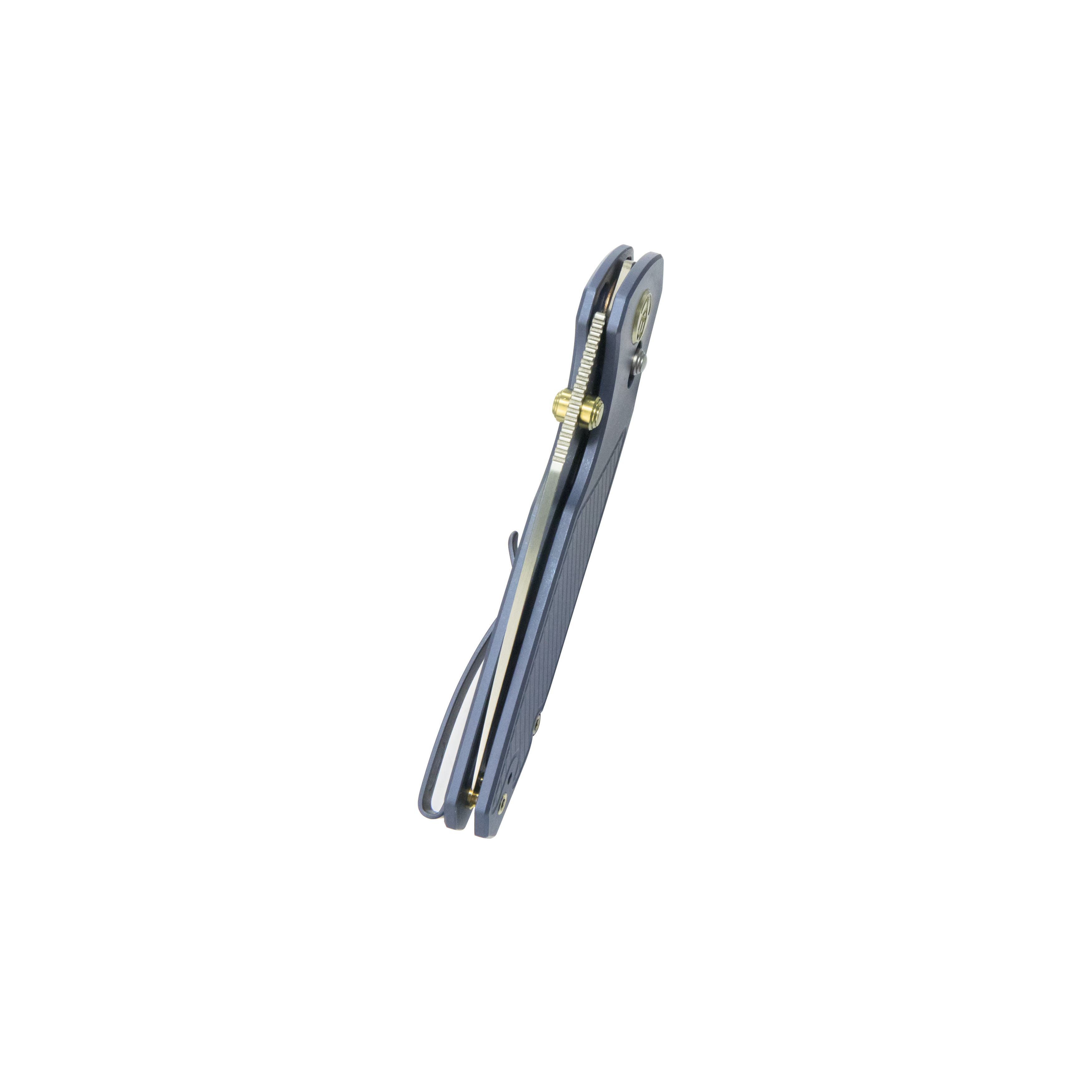 KB Aero Air Pocket Knife Gray Crossbar Lock Blue Ti Diagonal Milling 2.91" Satin M390 Blade KB488B