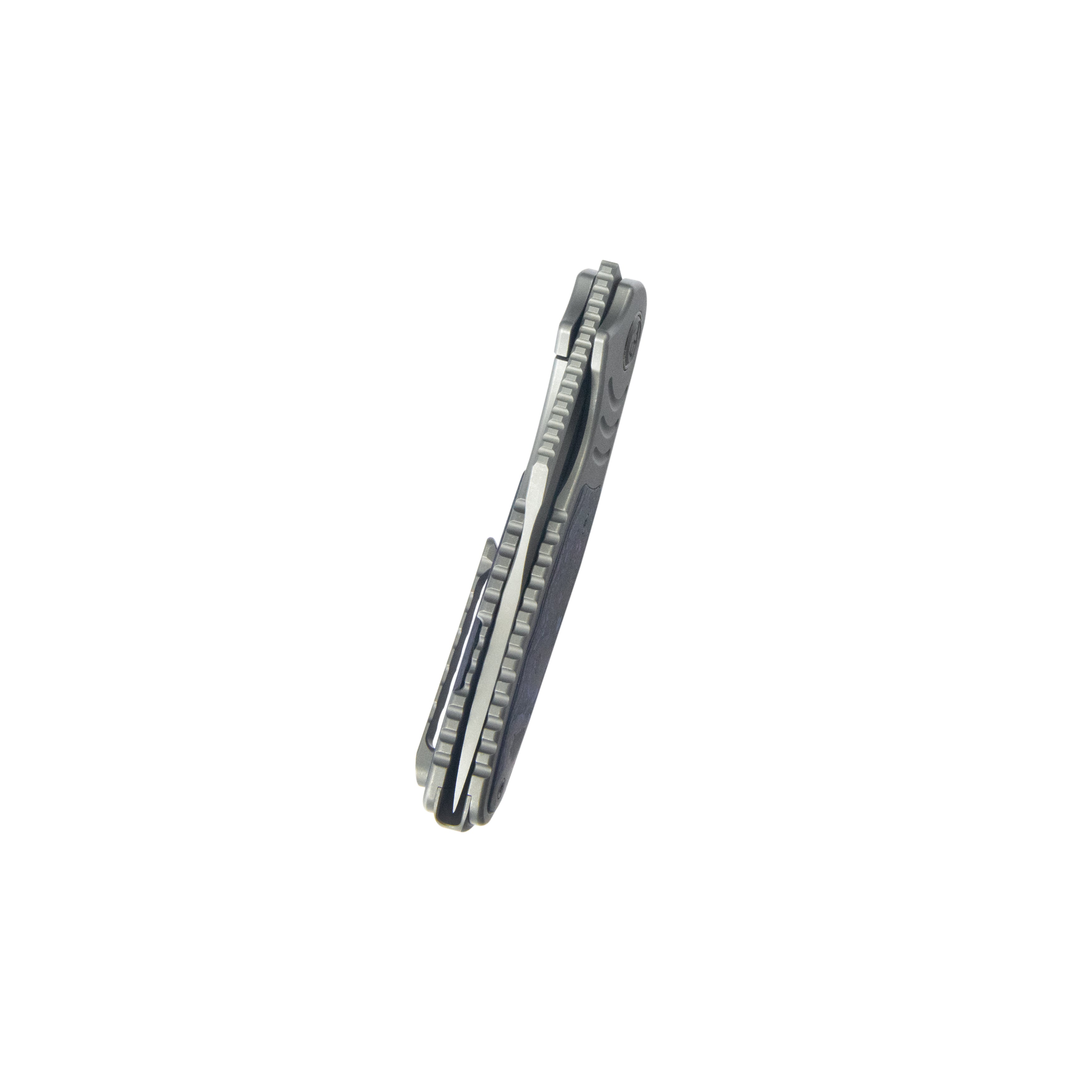 KB Stroller Folding Knife Gray Titanium/CF Inlays Handle 3.35" Darkwash CPM 20CV Blade KB384B
