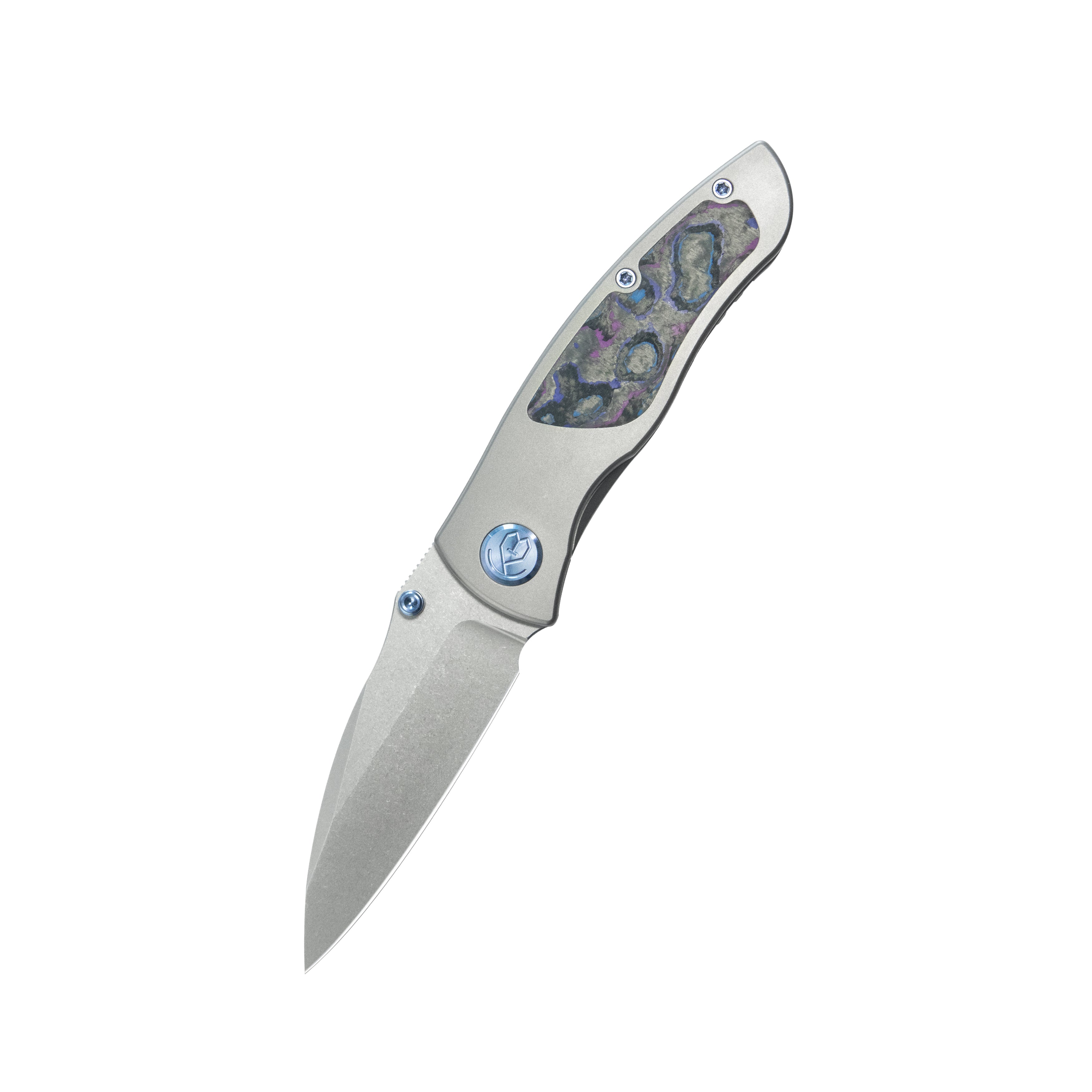KB Vertigo Folding Knife Gray Titanium/CF Inlays Handle 3.11" Stonewash S35VN Blade KB258C