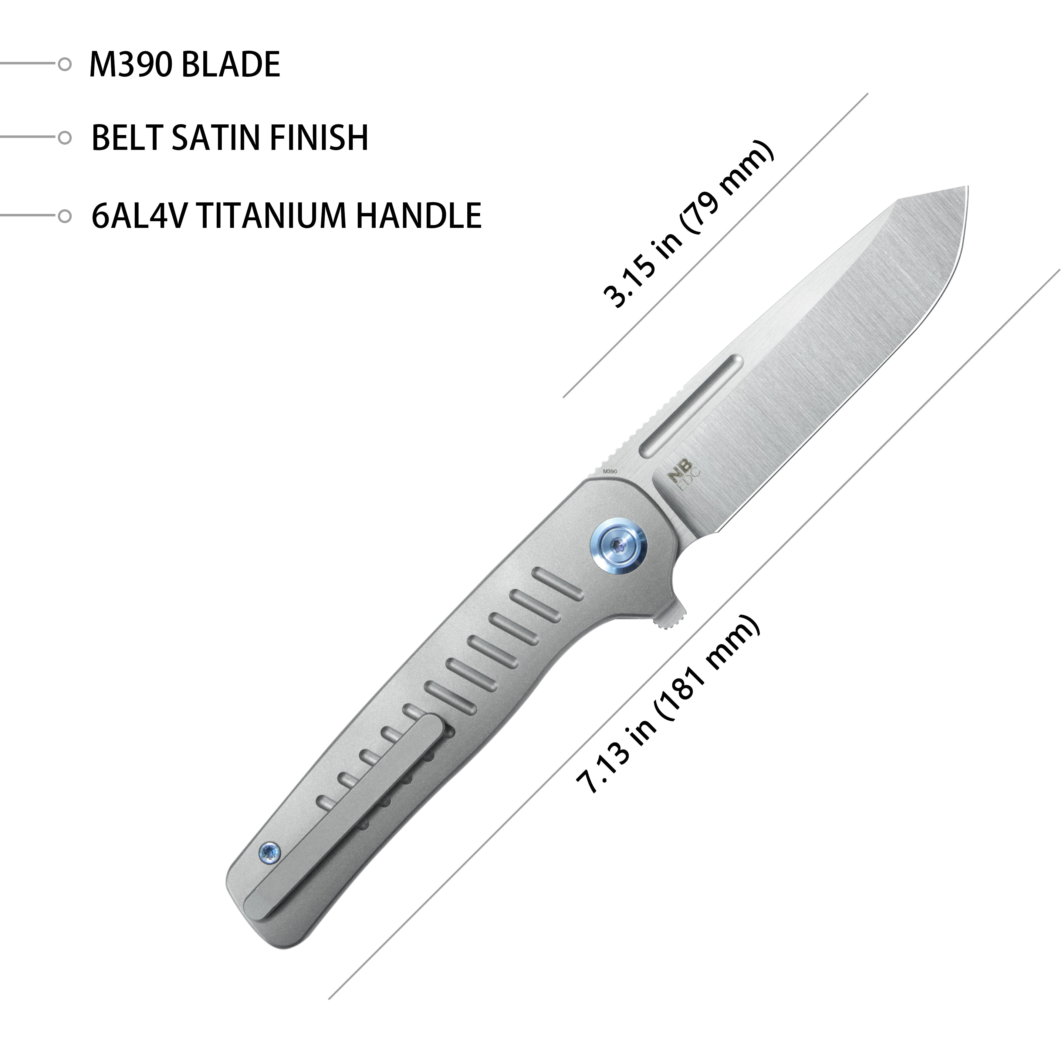 KB Steelhead Folding Knife Gray Titanium Handle 3.15" Belt Satin M390 Blade KB315A