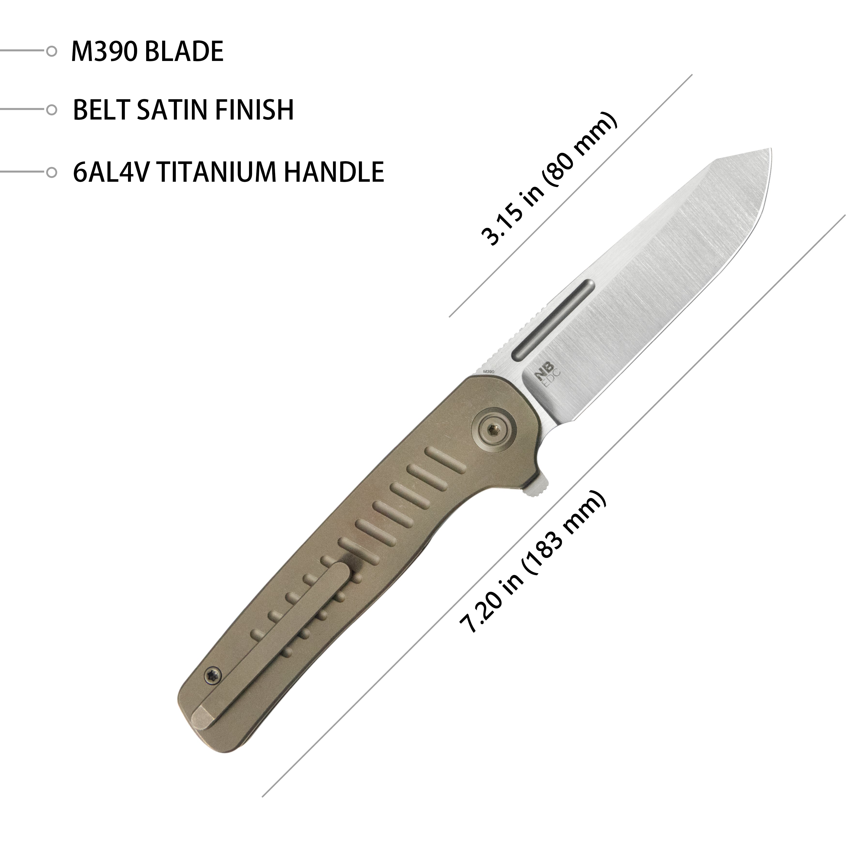KB Steelhead Folding Knife Bronze Titanium Handle 3.15" Belt Satin M390 Blade KB315D
