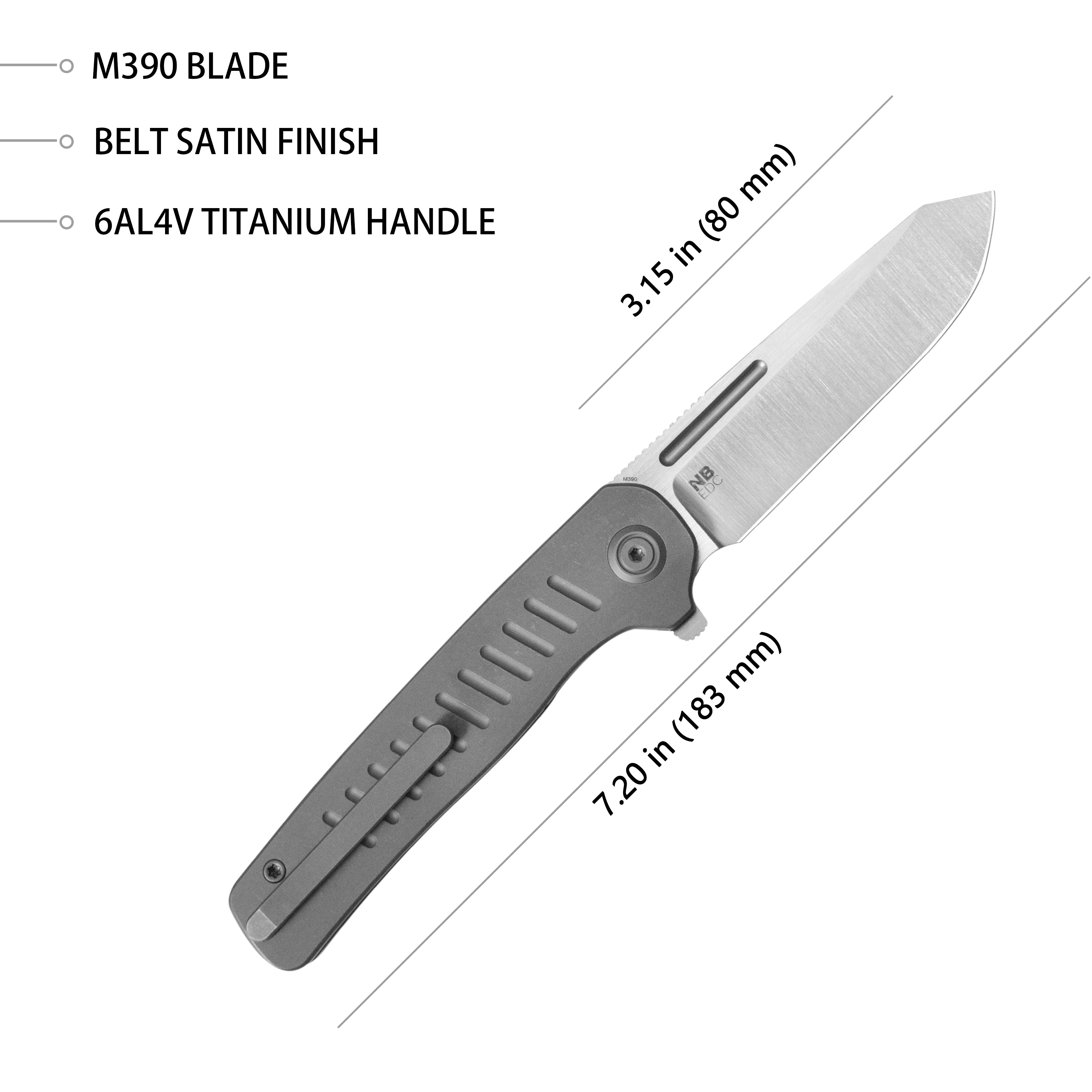 KB Steelhead Folding Knife Darkwash Titanium Handle 3.15" Belt Satin M390 Blade KB315B