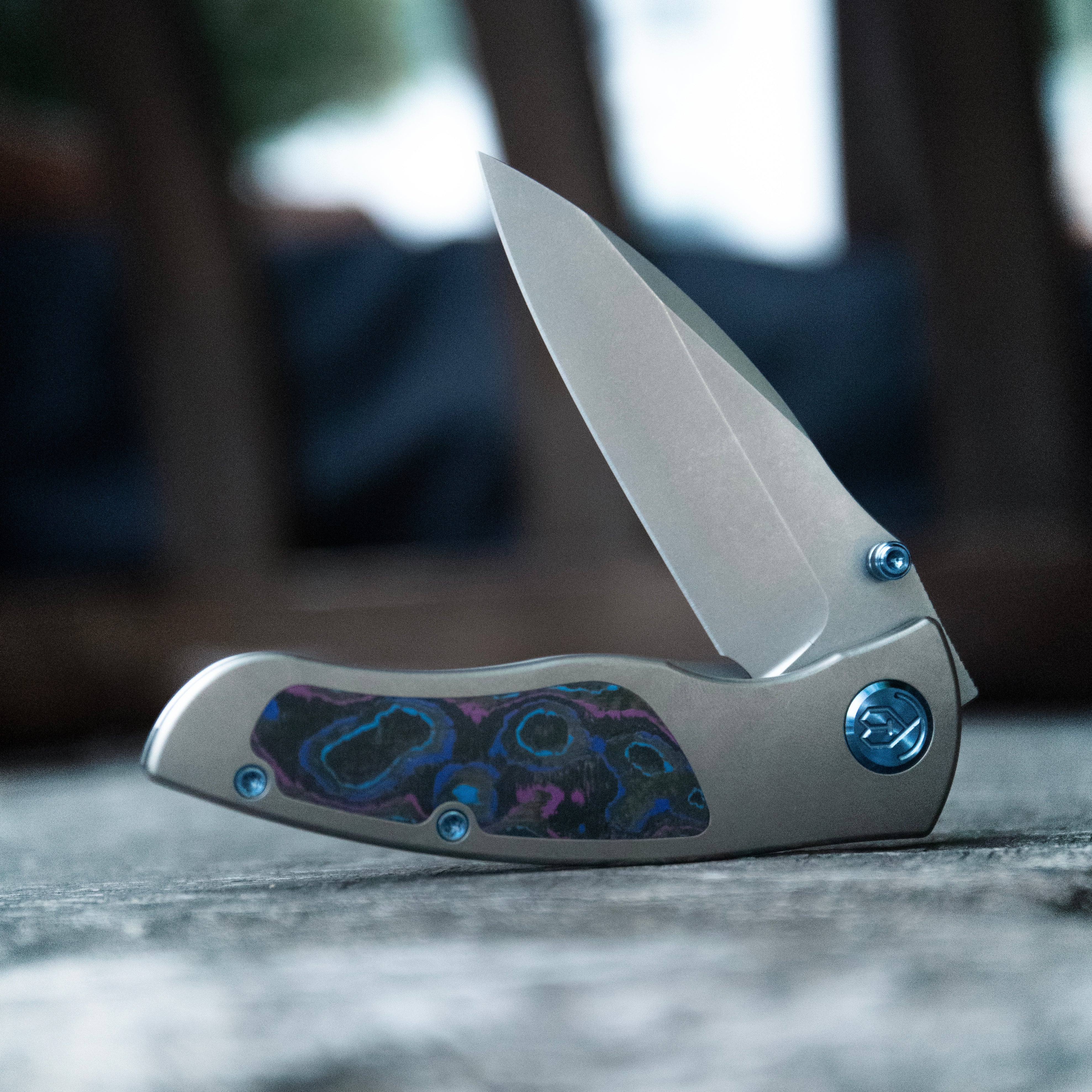 KB Vertigo Folding Knife Gray Titanium/CF Inlays Handle 3.11" Stonewash S35VN Blade KB258C