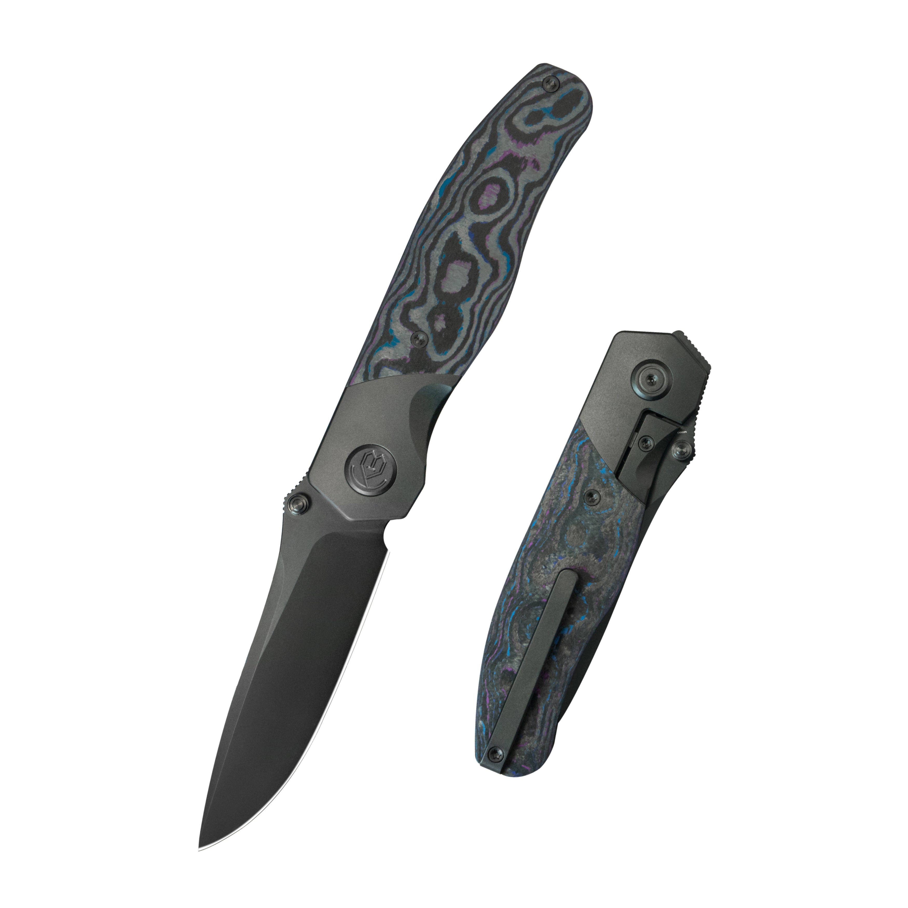 KB Velvet Snake Folding Knife Regular DLC Titanium Bolster & CF inlay Handle 3.35'' Regular DLC M390 Blade KB266D